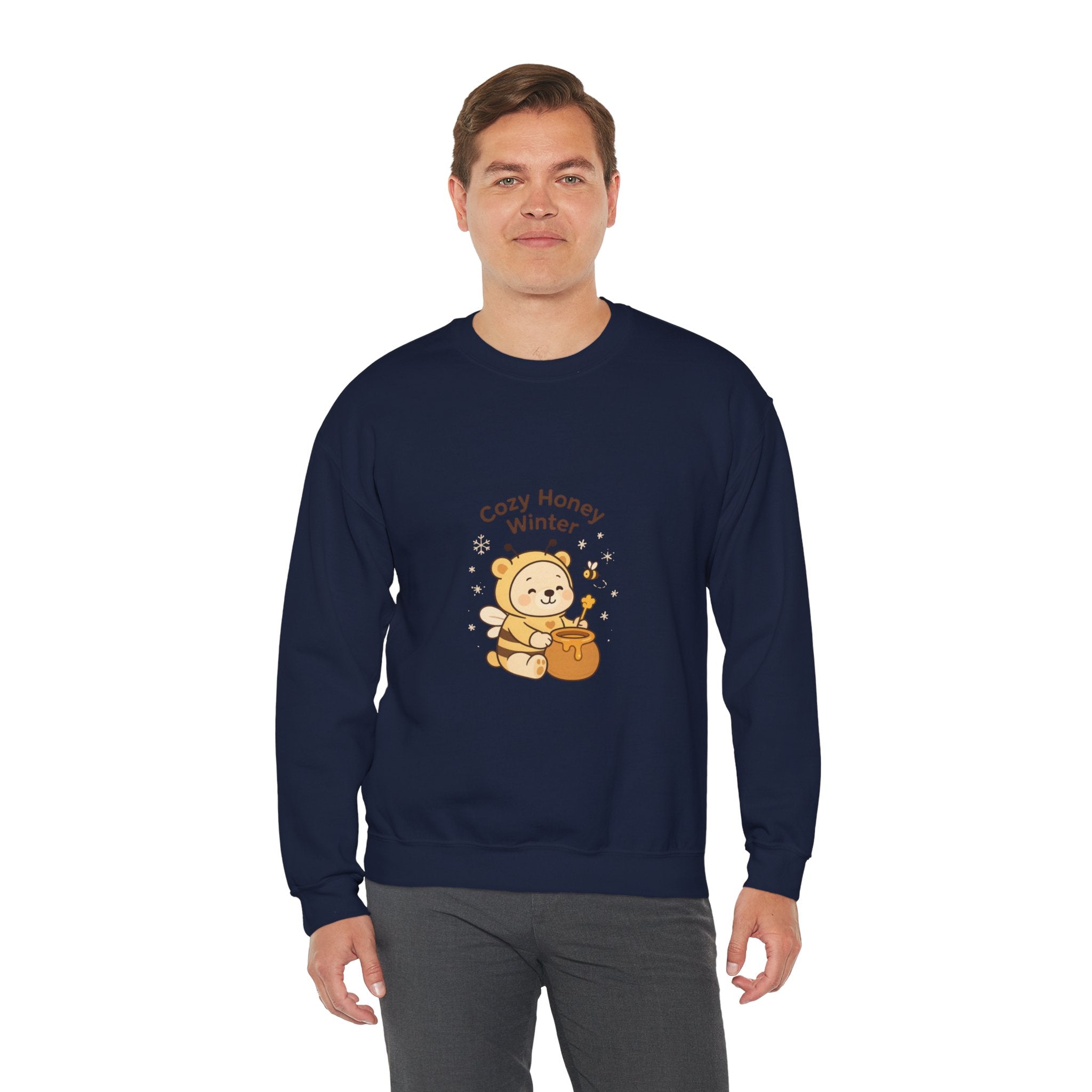 Crewneck Sweatshirt — "Cozy Honey Winter" Cute Bear with Honey Pot
