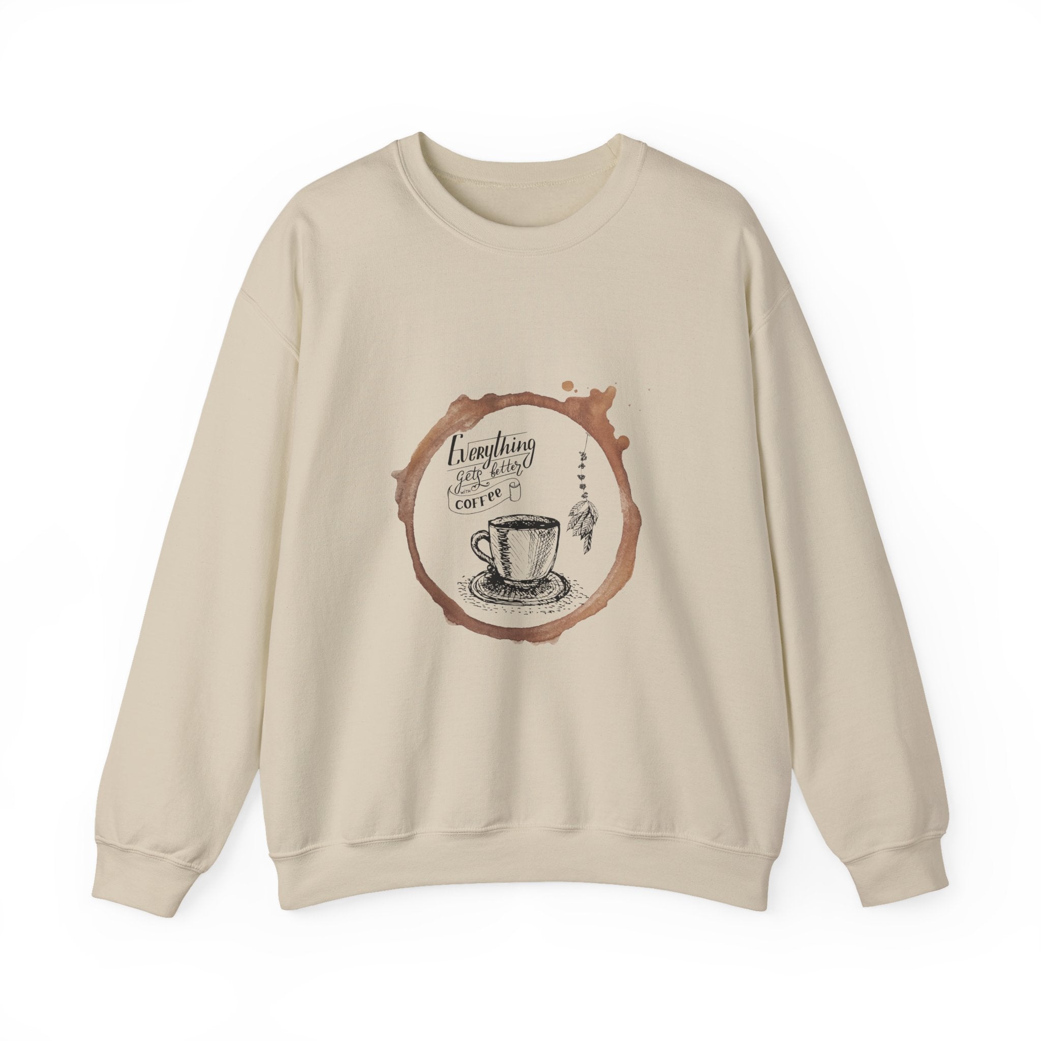Coffee Lovers Sweatshirt — "Everything I Need Is Coffee" Cream Crewneck