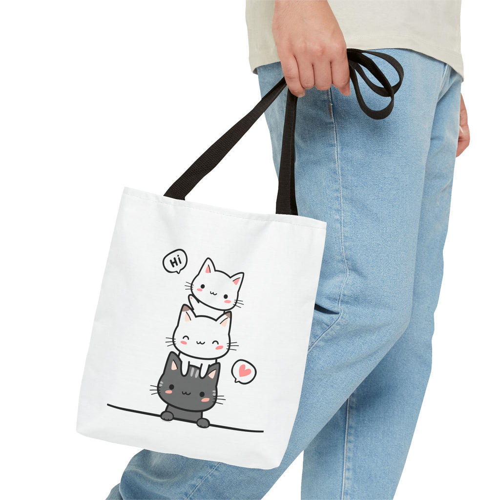 Cute Stacked Kittens Tote Bag — Cute Cat Illustration Shoulder Tote