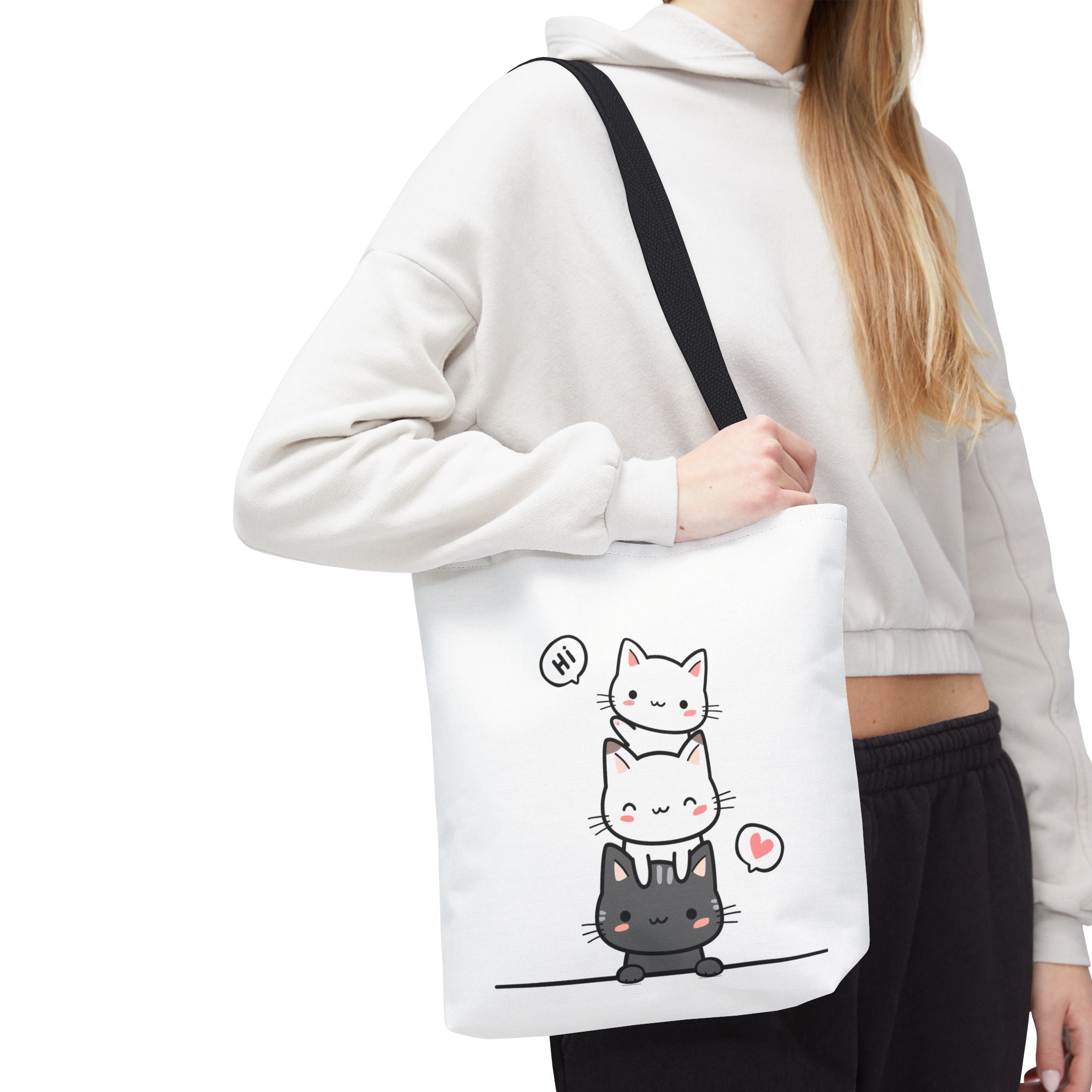 Cute Stacked Kittens Tote Bag — Cute Cat Illustration Shoulder Tote