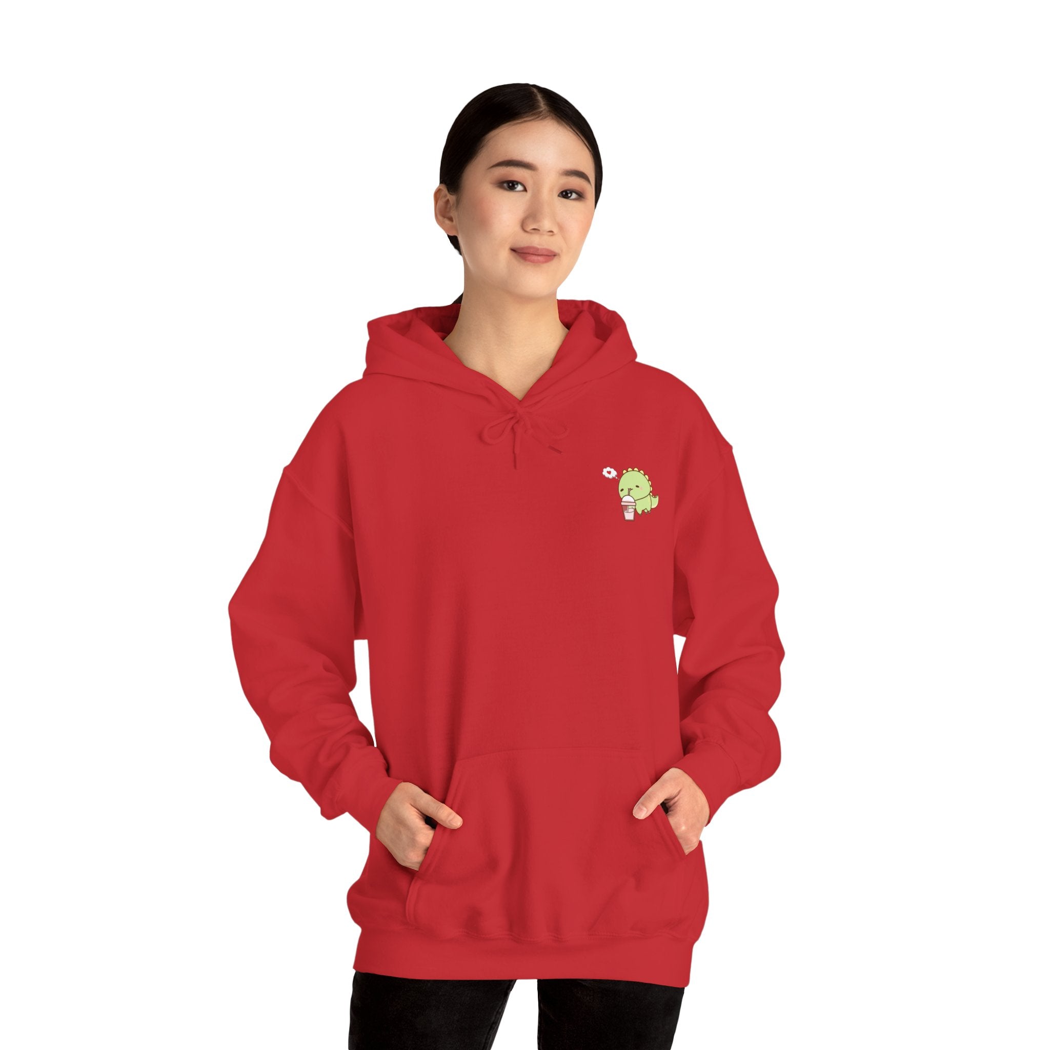 Cute Green dinosaur Pocket Hoodie — Minimal Kawaii dinosaur Design
