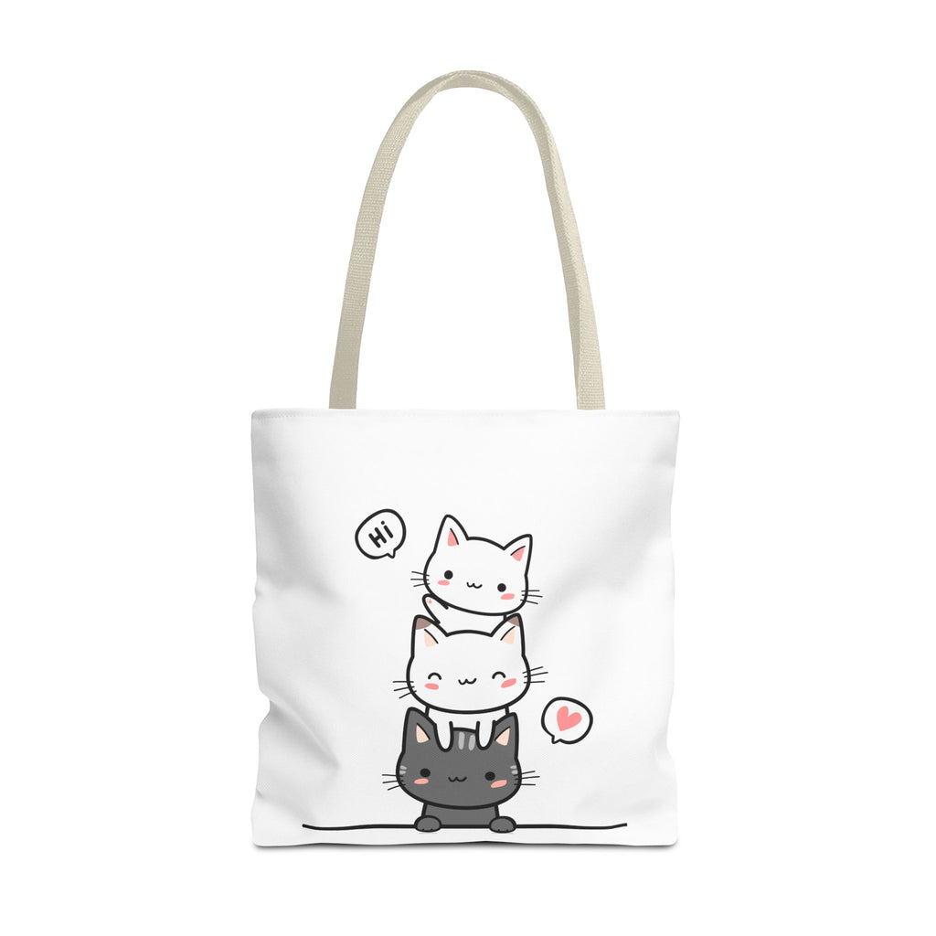 Cute Stacked Kittens Tote Bag — Cute Cat Illustration Shoulder Tote