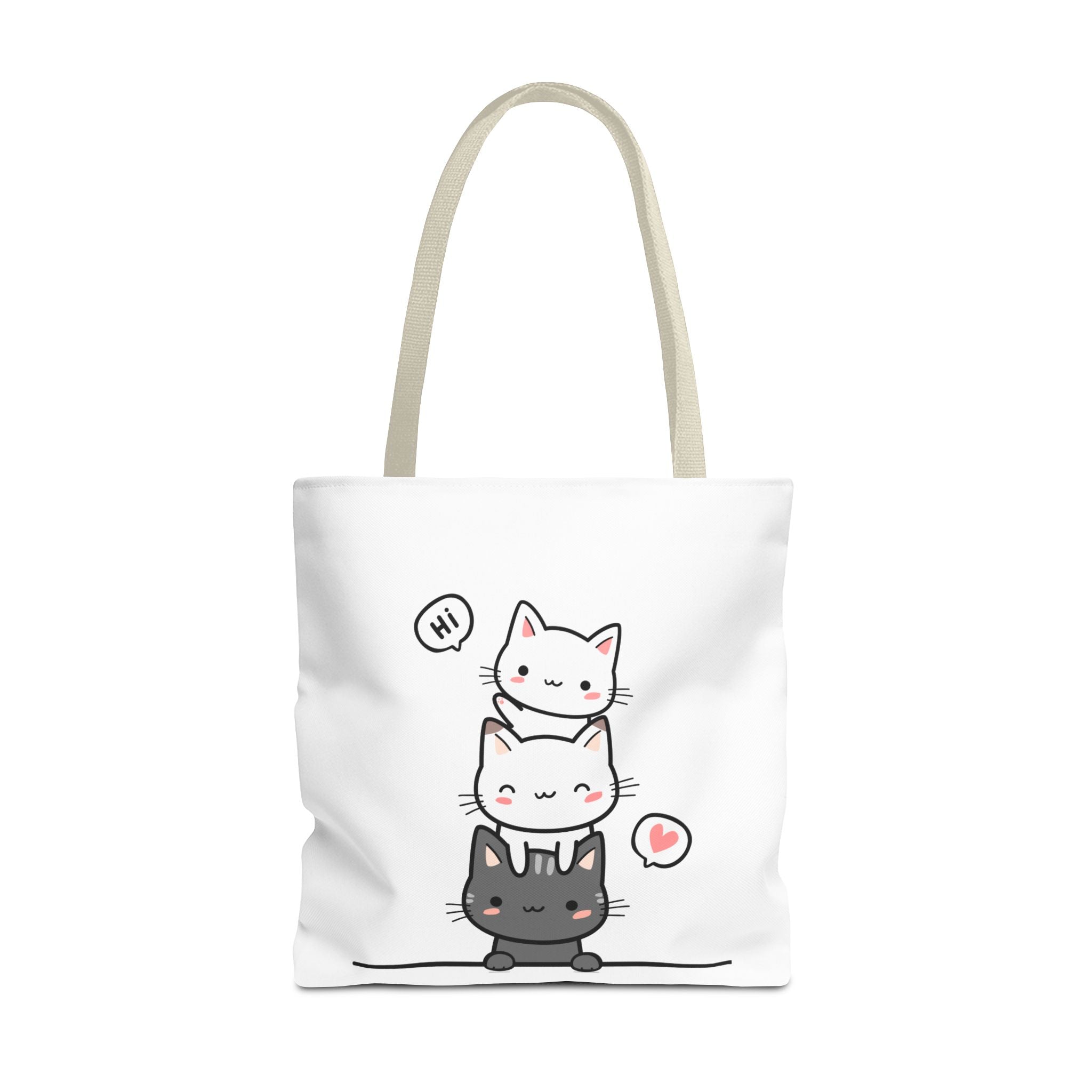 Cute Stacked Kittens Tote Bag — Cute Cat Illustration Shoulder Tote