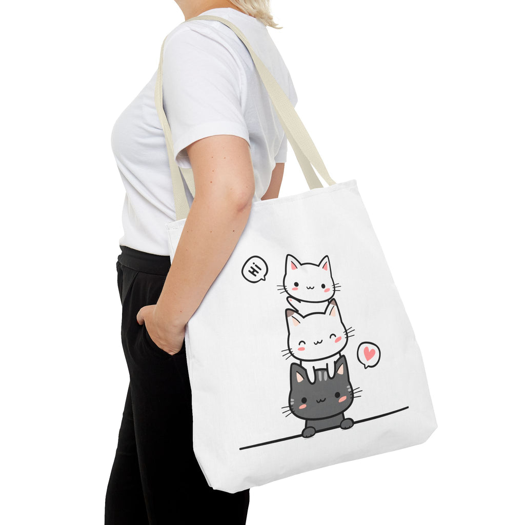 Cute Stacked Kittens Tote Bag — Cute Cat Illustration Shoulder Tote
