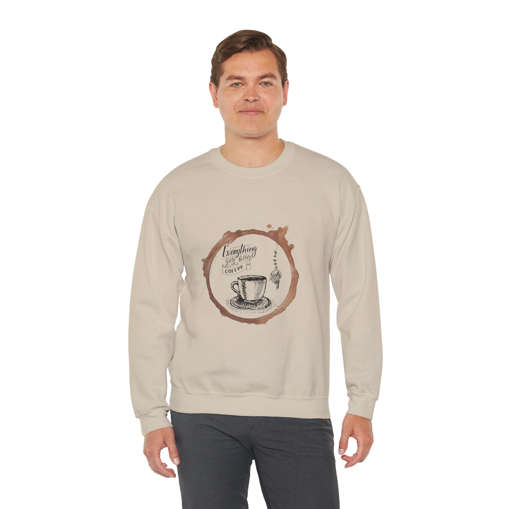 Coffee Lovers Sweatshirt — "Everything I Need Is Coffee" Cream Crewneck