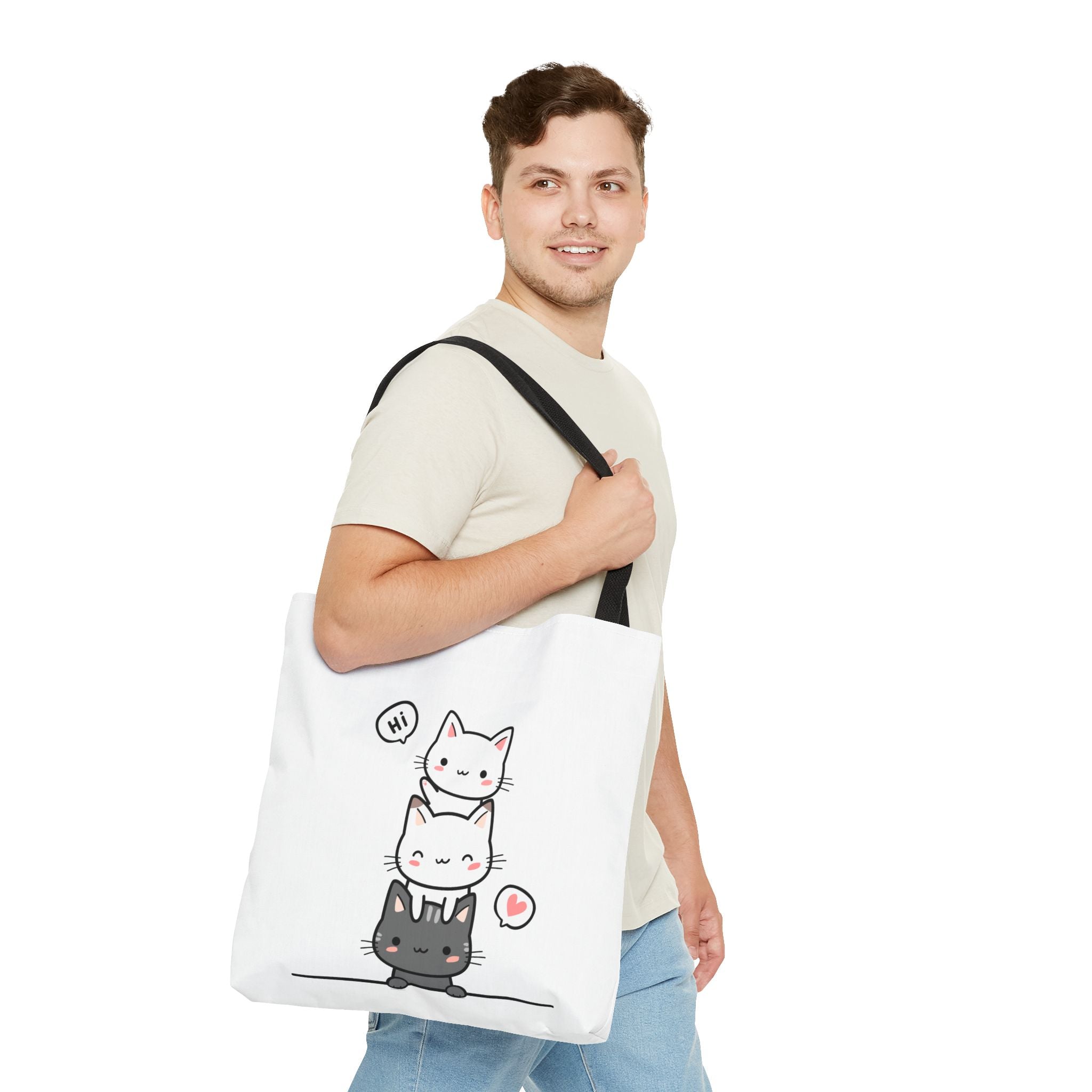 Cute Stacked Kittens Tote Bag — Cute Cat Illustration Shoulder Tote