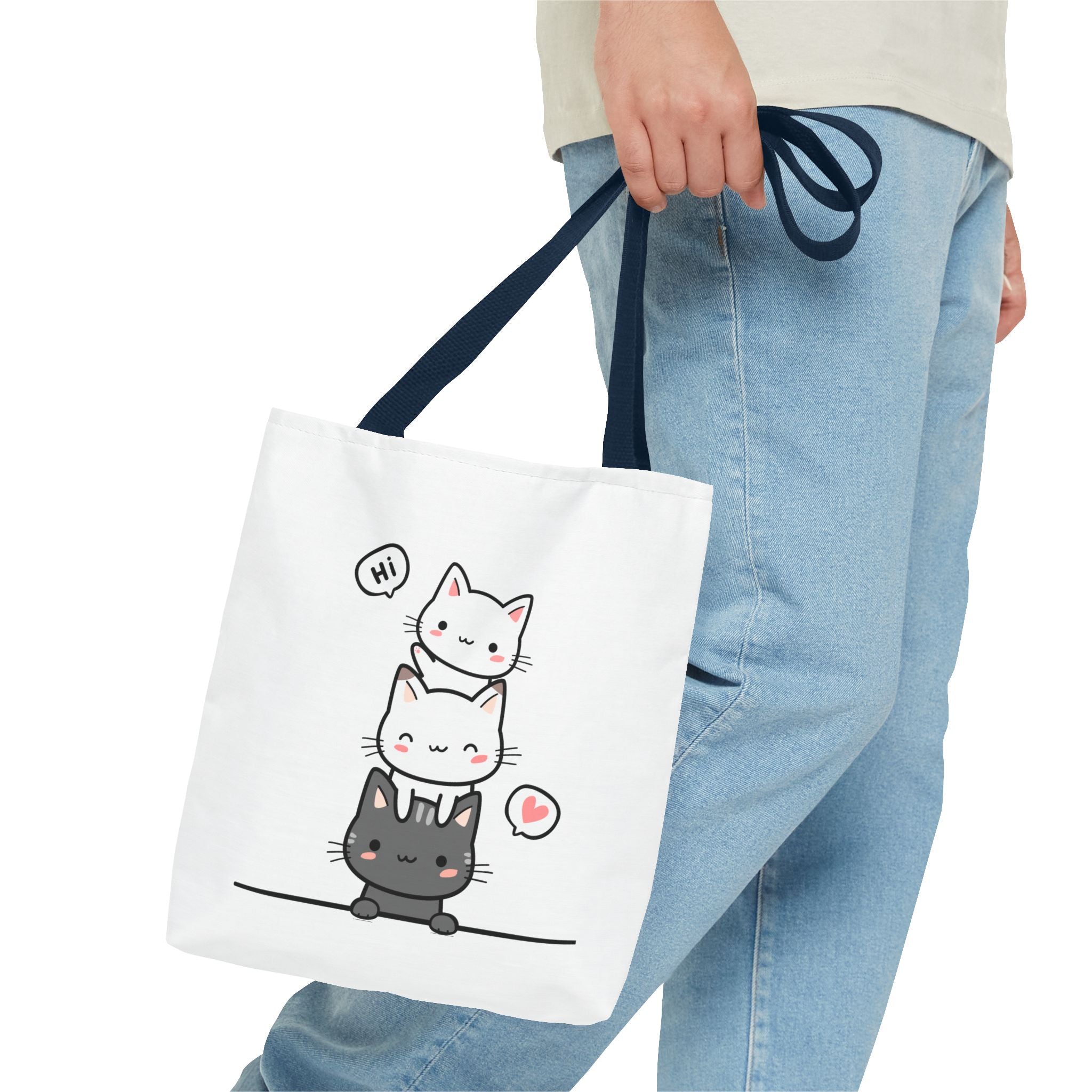 Cute Stacked Kittens Tote Bag — Cute Cat Illustration Shoulder Tote