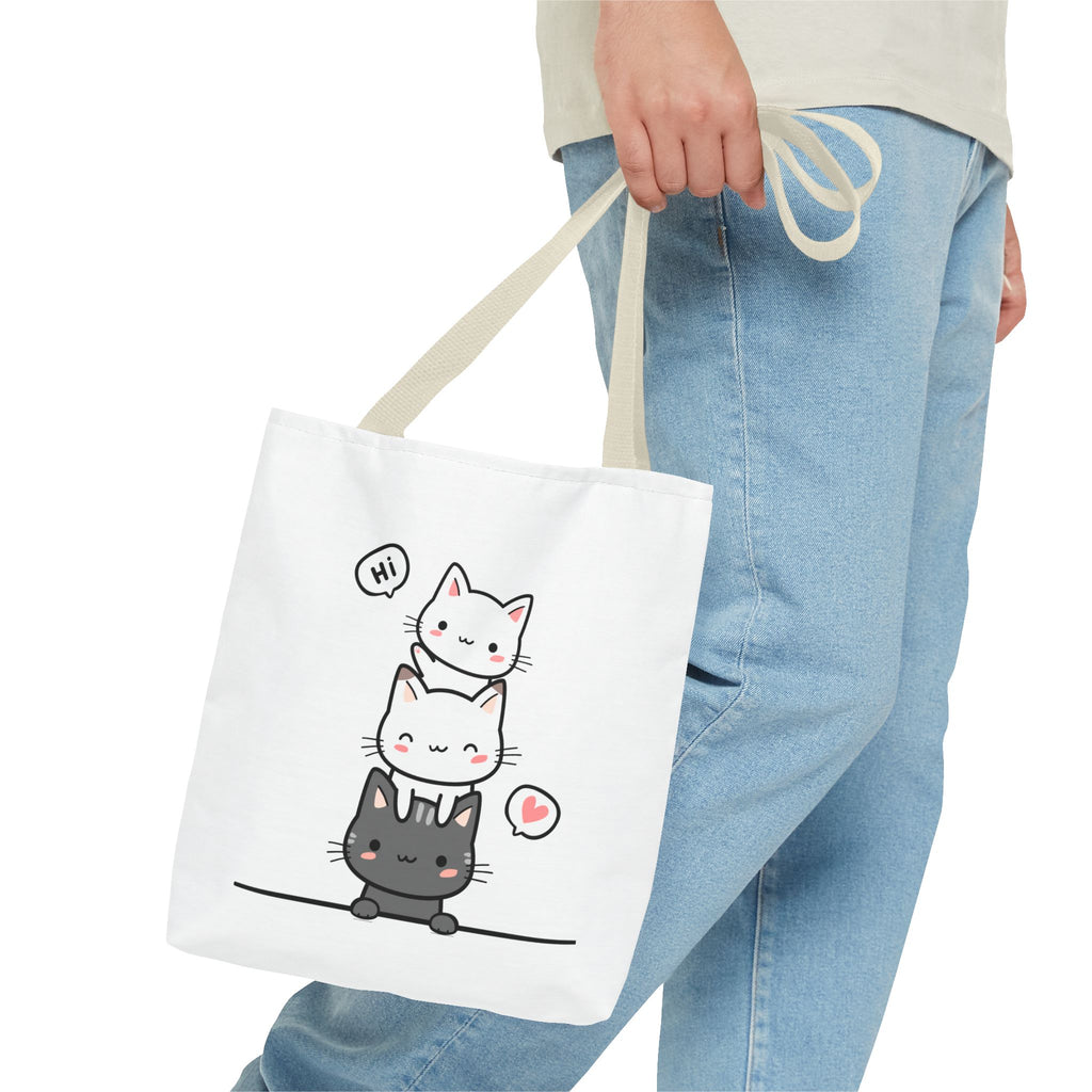 Cute Stacked Kittens Tote Bag — Cute Cat Illustration Shoulder Tote
