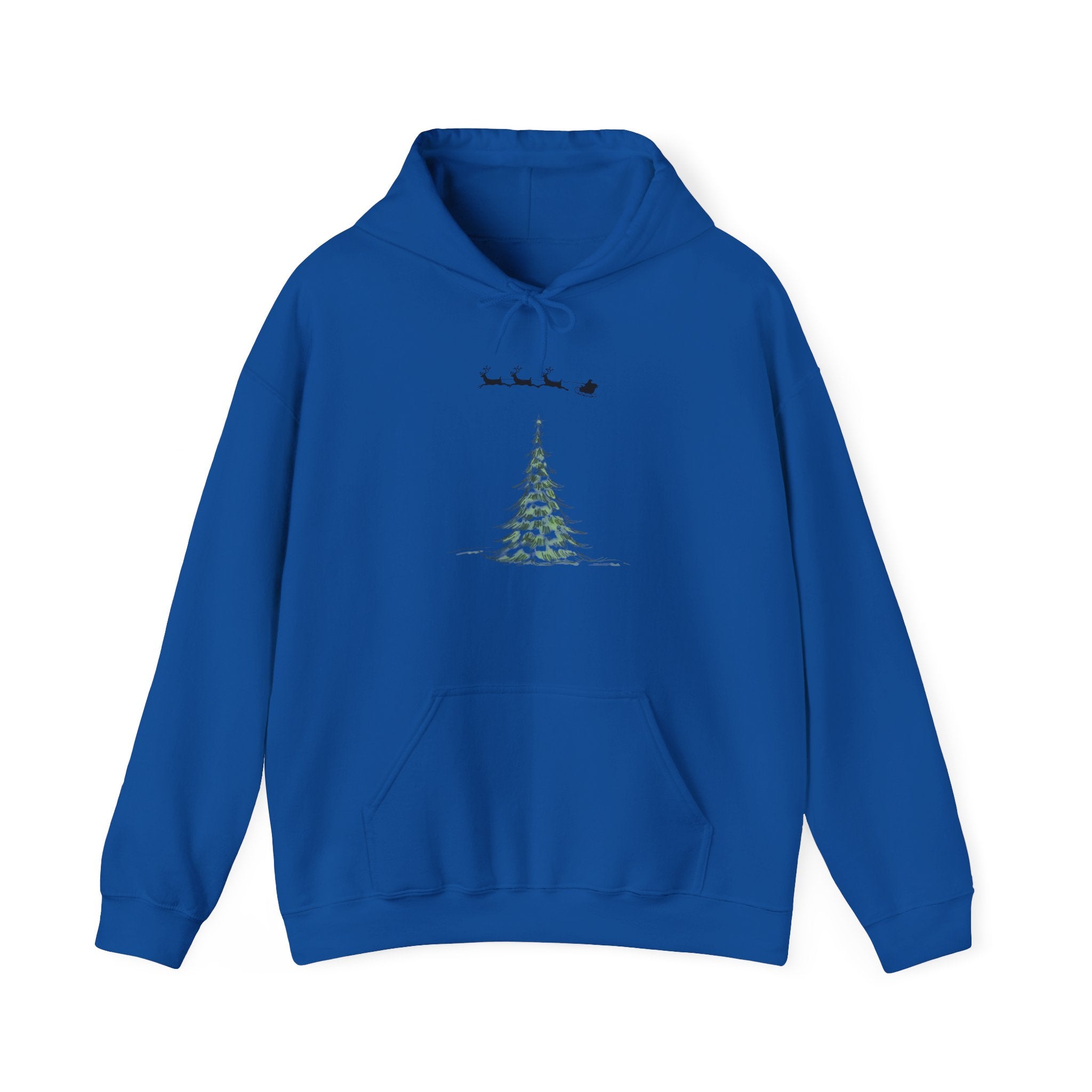 Christmas Tree Hoodie — Minimal Holiday Sweatshirt with Santa Sleigh Design