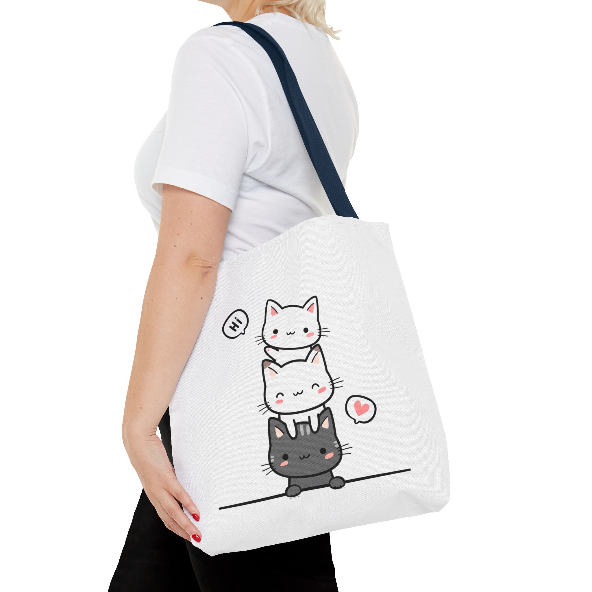 Cute Stacked Kittens Tote Bag — Cute Cat Illustration Shoulder Tote
