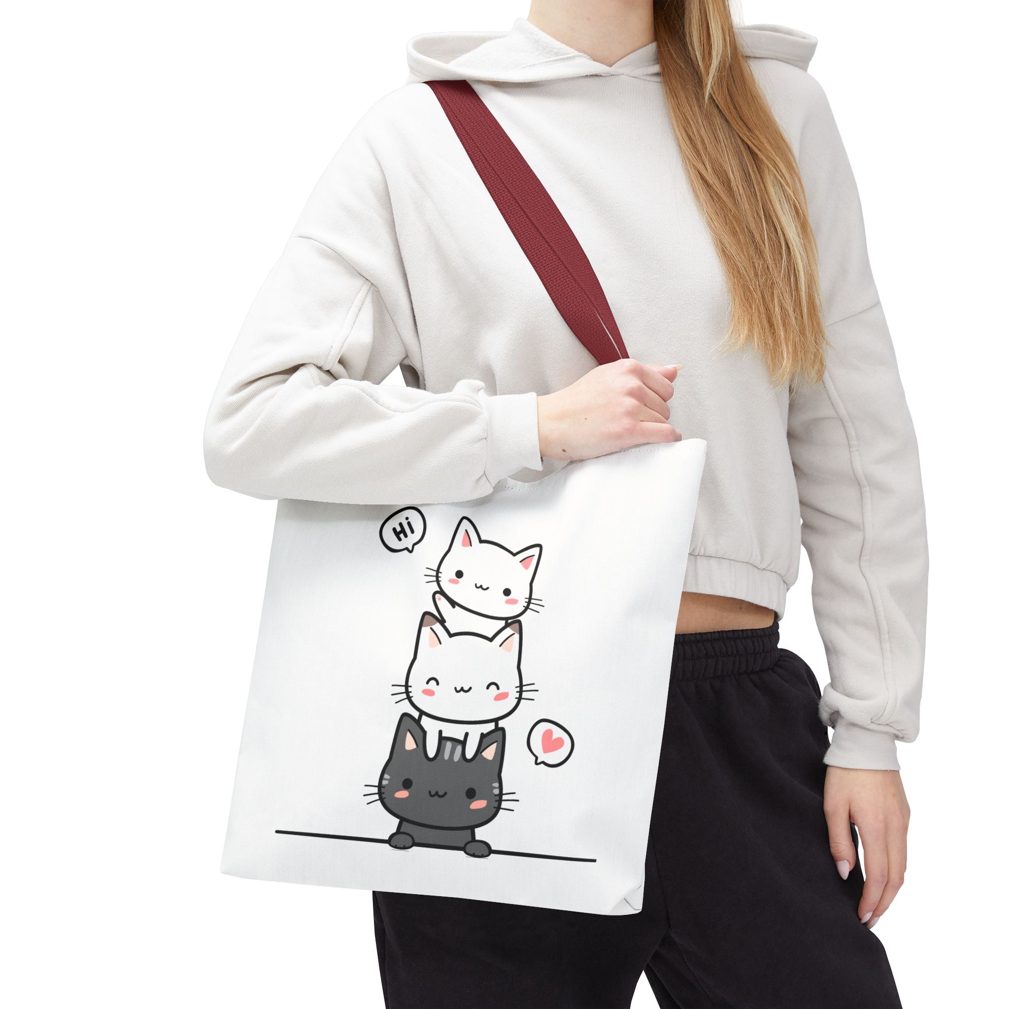 Cute Stacked Kittens Tote Bag — Cute Cat Illustration Shoulder Tote