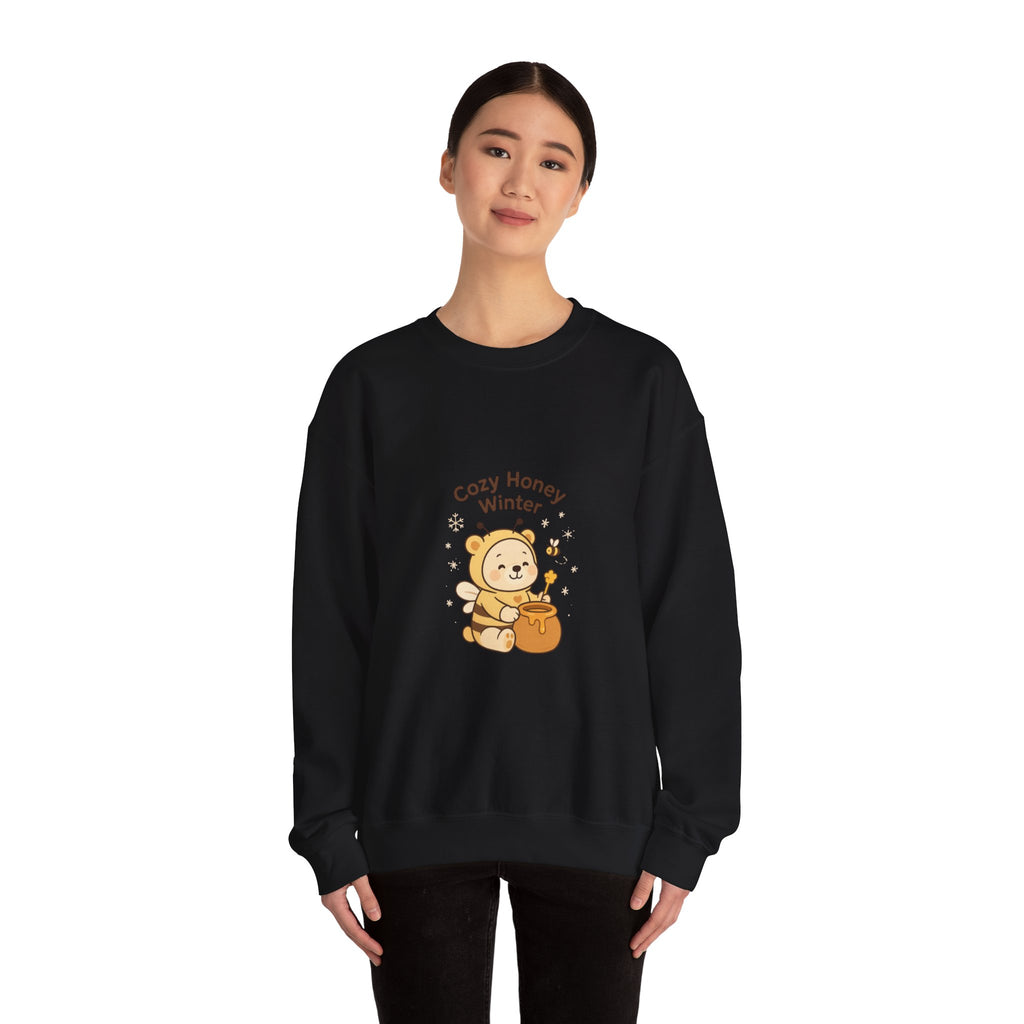 Crewneck Sweatshirt — "Cozy Honey Winter" Cute Bear with Honey Pot