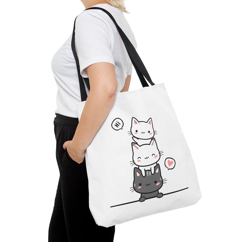 Cute Stacked Kittens Tote Bag — Cute Cat Illustration Shoulder Tote