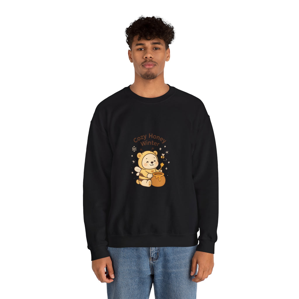 Crewneck Sweatshirt — "Cozy Honey Winter" Cute Bear with Honey Pot