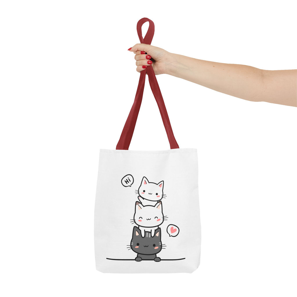 Cute Stacked Kittens Tote Bag — Cute Cat Illustration Shoulder Tote