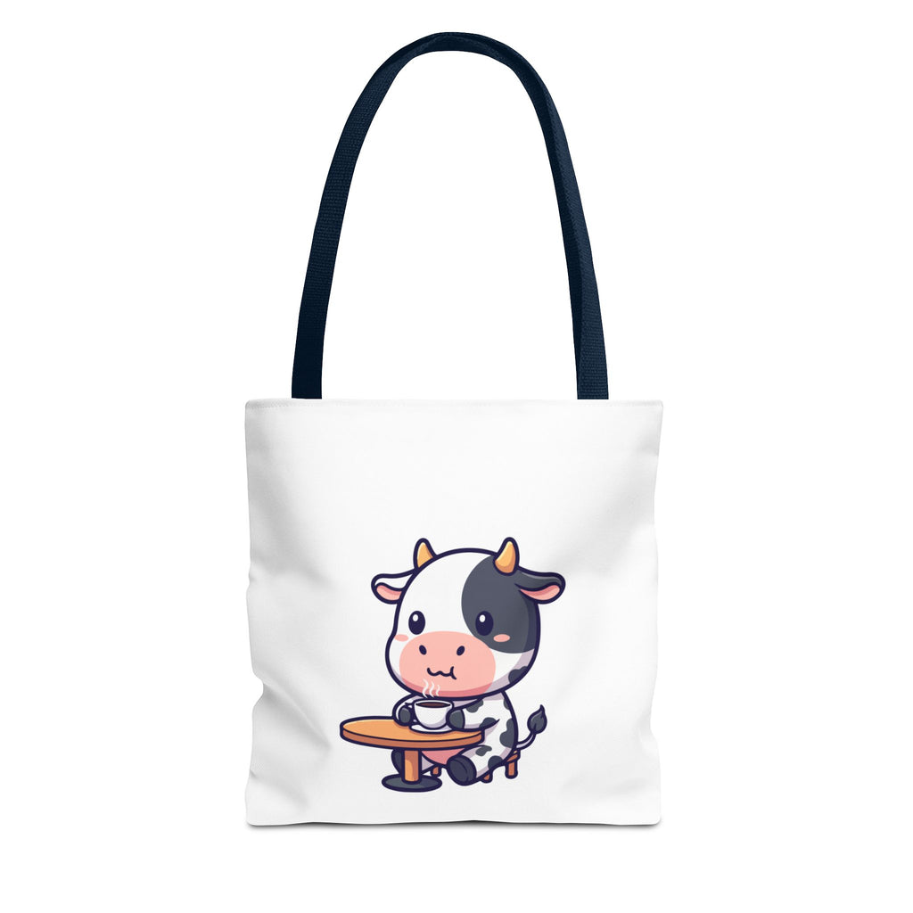 Cute Cow Sitting at Table Tote Bag — Kawaii Farm Animal AOP Tote