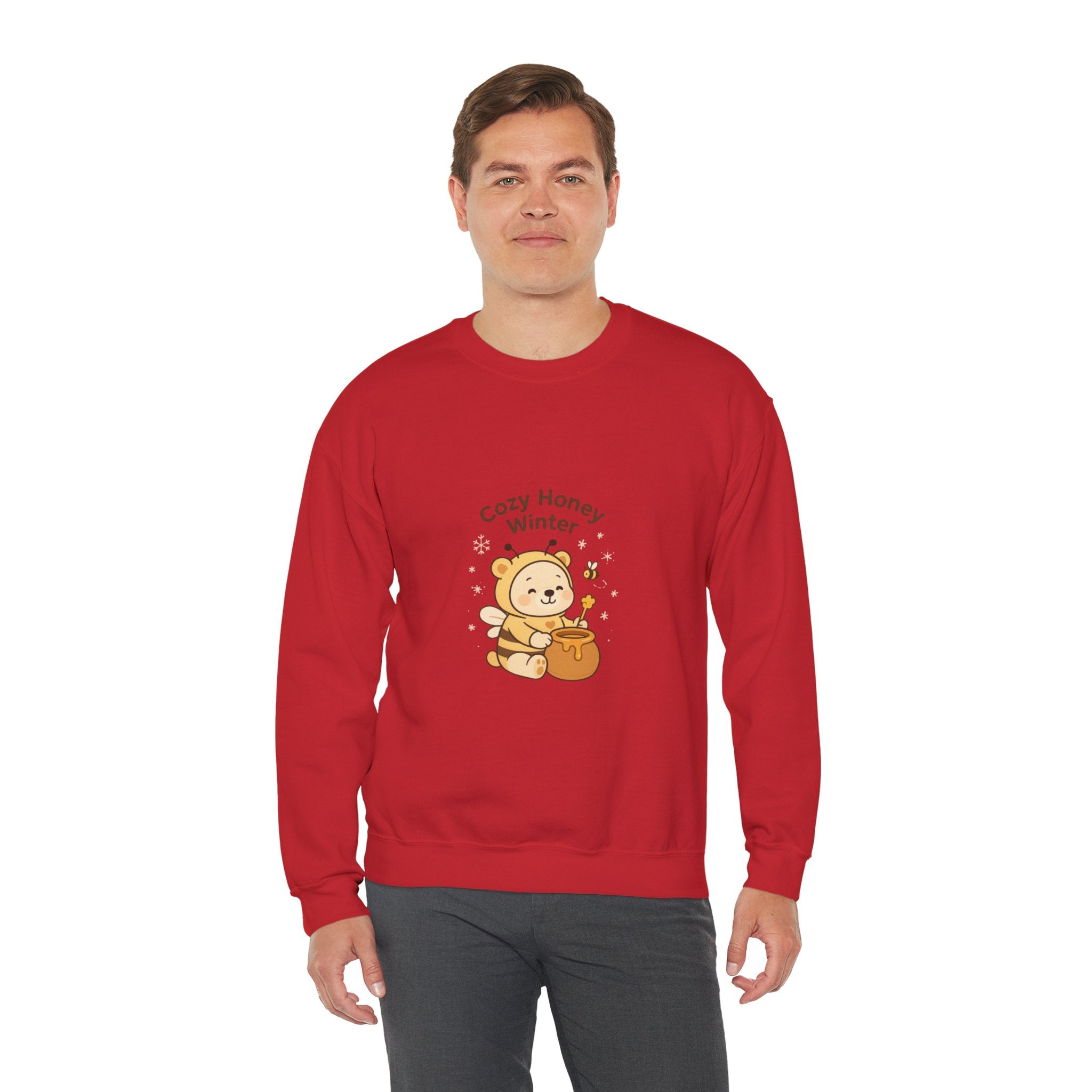 Crewneck Sweatshirt — "Cozy Honey Winter" Cute Bear with Honey Pot