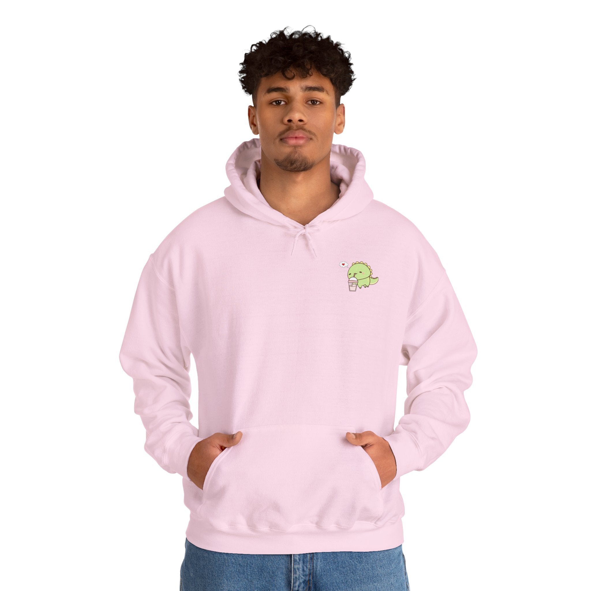 Cute Green dinosaur Pocket Hoodie — Minimal Kawaii dinosaur Design