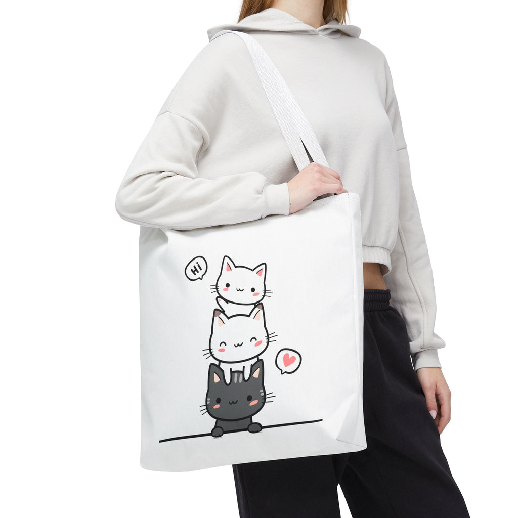 Cute Stacked Kittens Tote Bag — Cute Cat Illustration Shoulder Tote