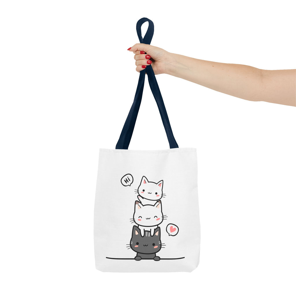 Cute Stacked Kittens Tote Bag — Cute Cat Illustration Shoulder Tote