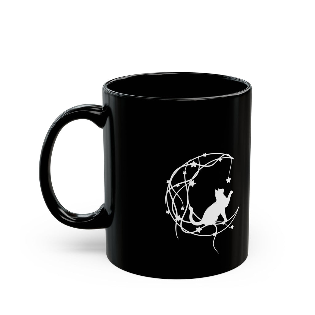 Black Cat Silhouette Mug – White Floral Wreath Coffee Cup