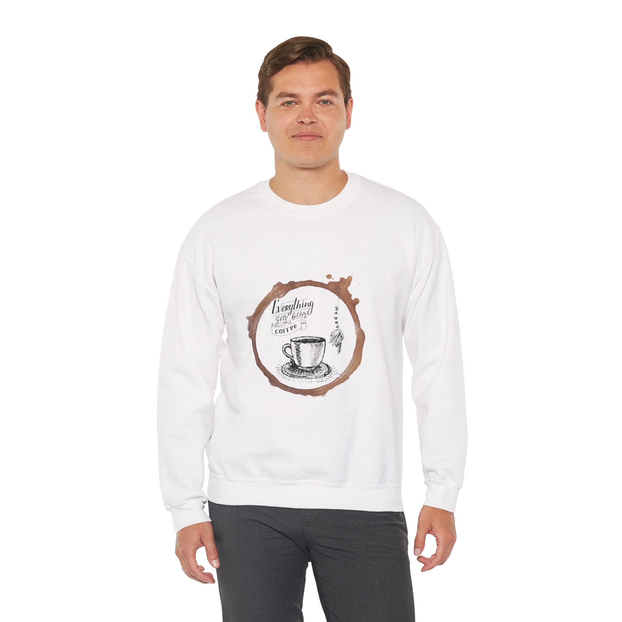 Coffee Lovers Sweatshirt — "Everything I Need Is Coffee" Cream Crewneck