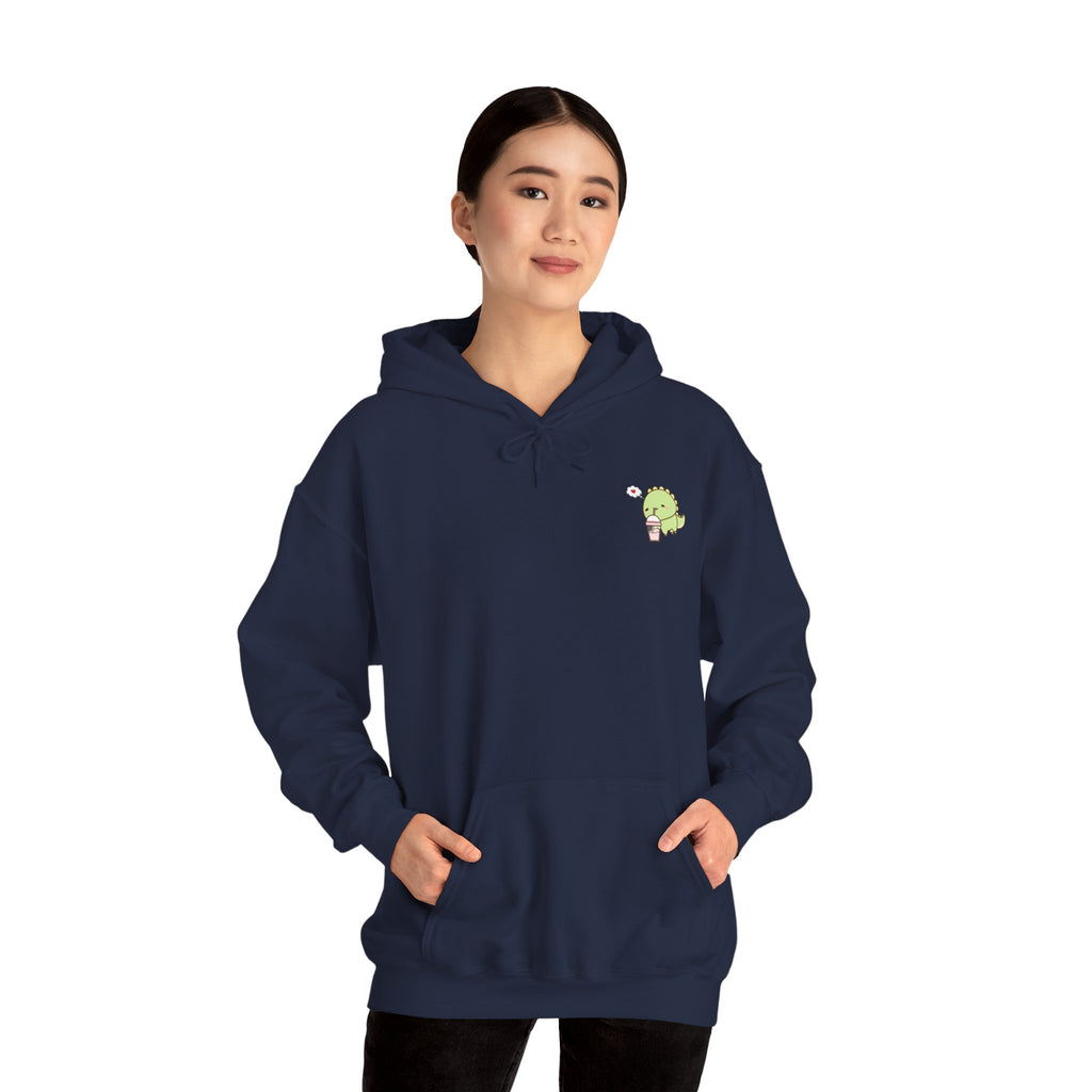 Cute Green dinosaur Pocket Hoodie — Minimal Kawaii dinosaur Design