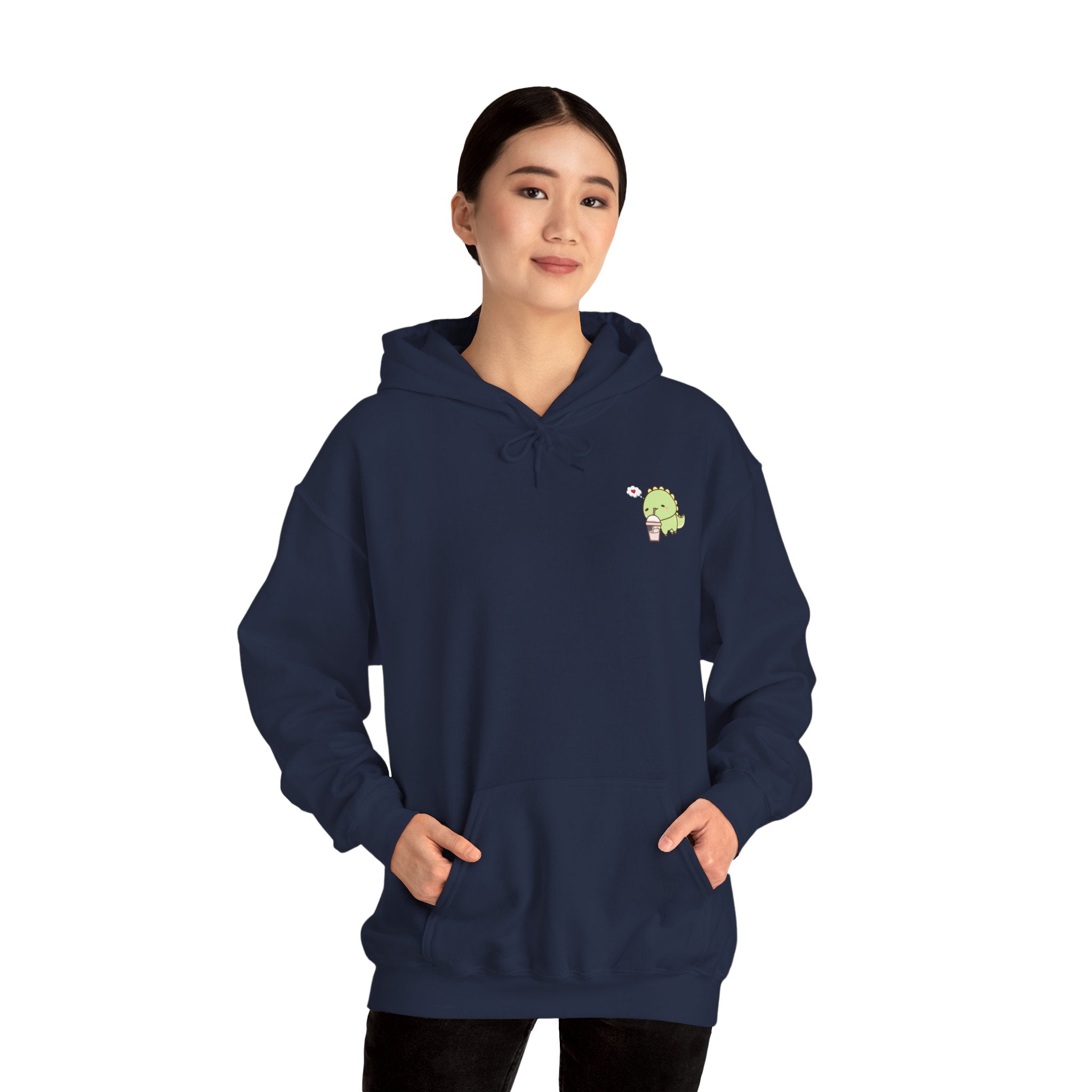 Cute Green dinosaur Pocket Hoodie — Minimal Kawaii dinosaur Design