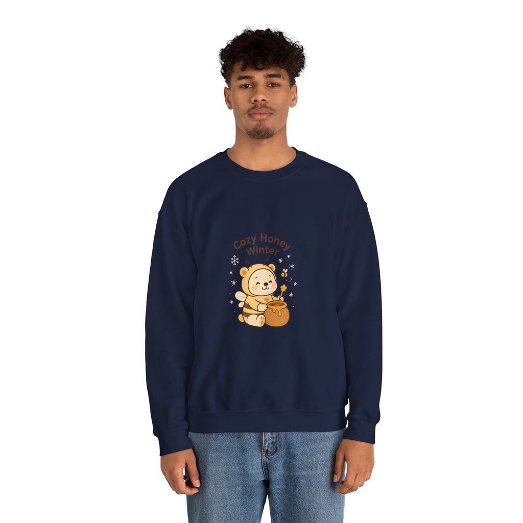 Crewneck Sweatshirt — "Cozy Honey Winter" Cute Bear with Honey Pot