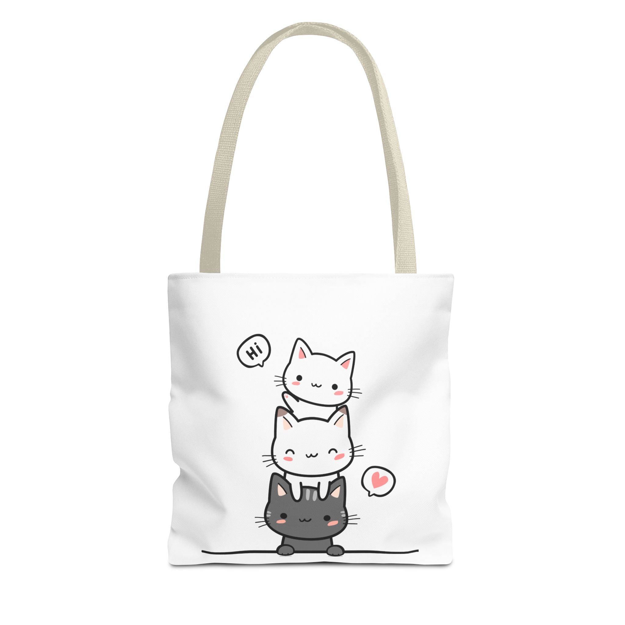 Cute Stacked Kittens Tote Bag — Cute Cat Illustration Shoulder Tote