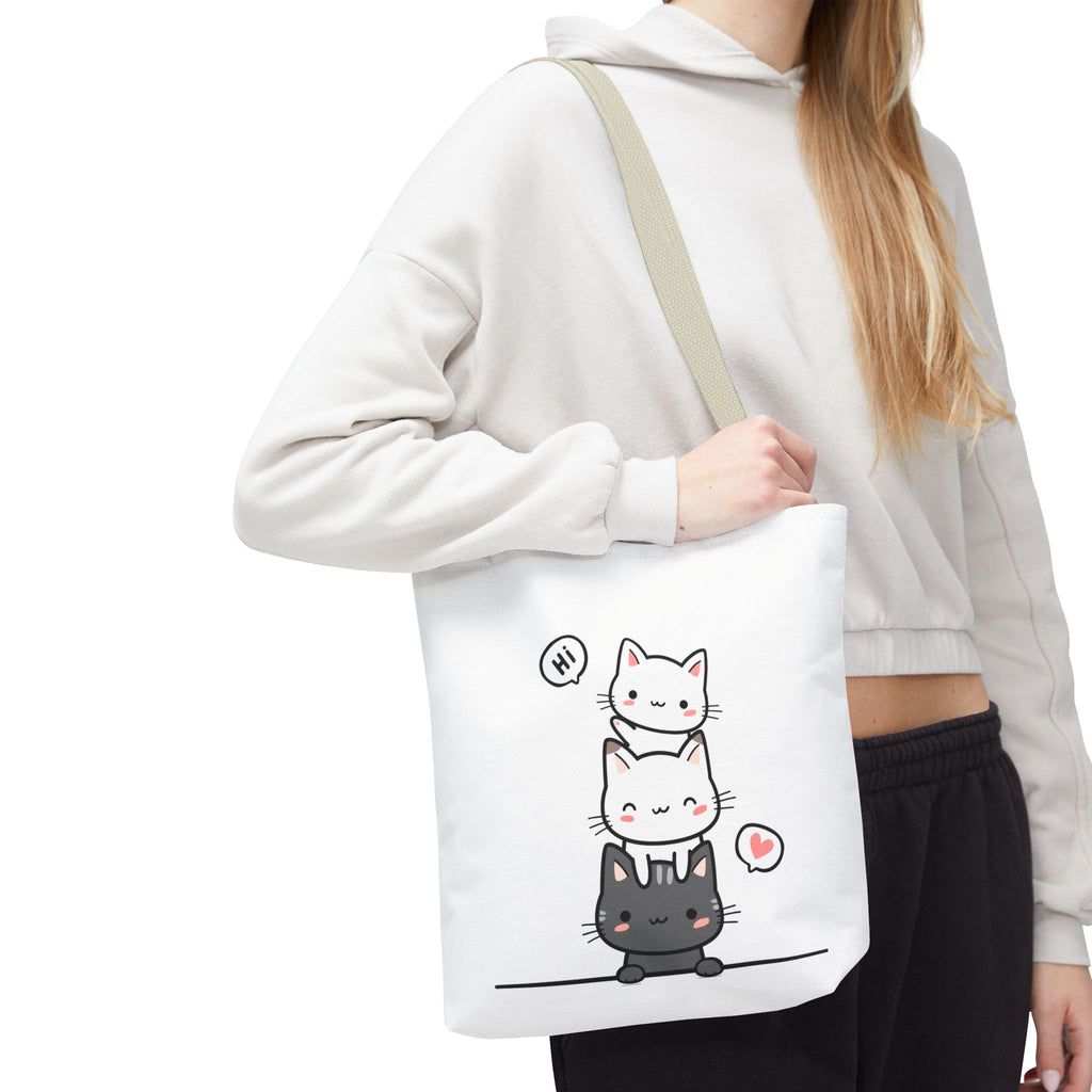 Cute Stacked Kittens Tote Bag — Cute Cat Illustration Shoulder Tote