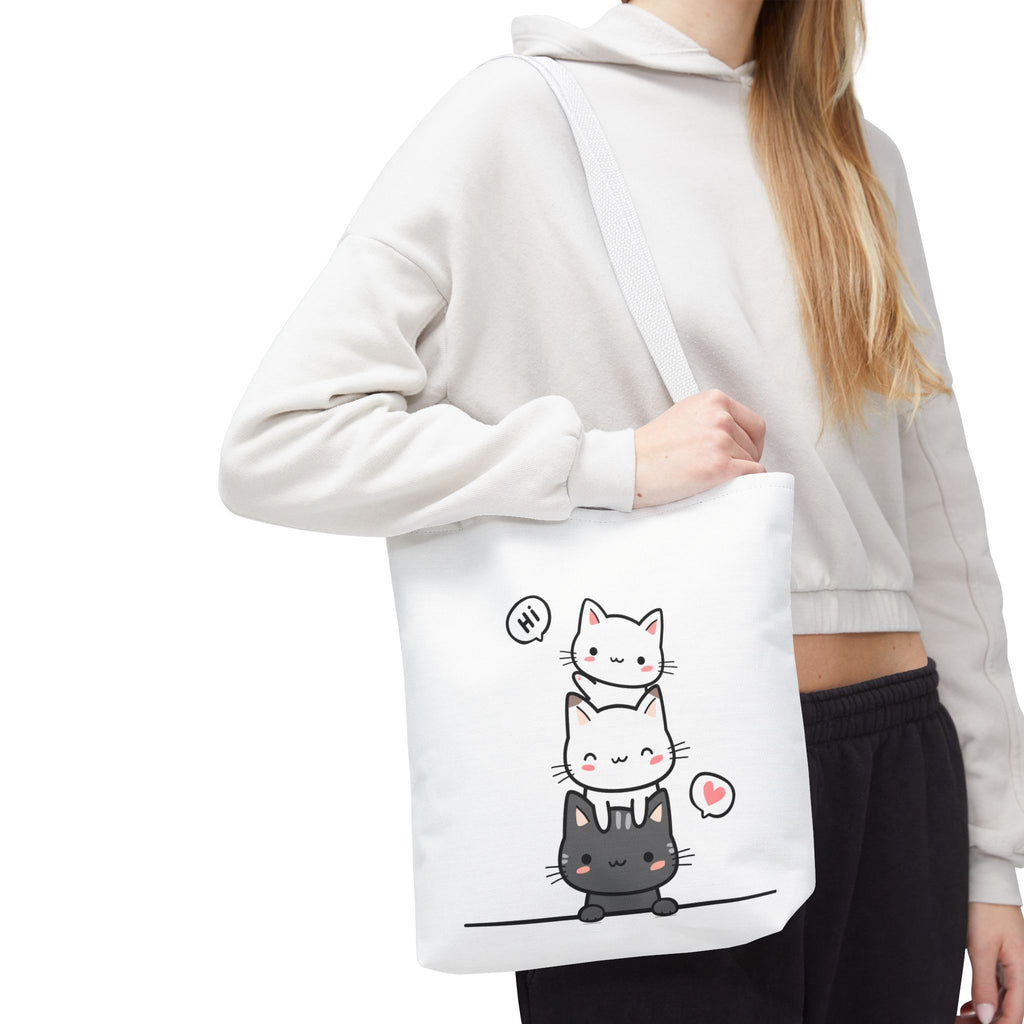 Cute Stacked Kittens Tote Bag — Cute Cat Illustration Shoulder Tote
