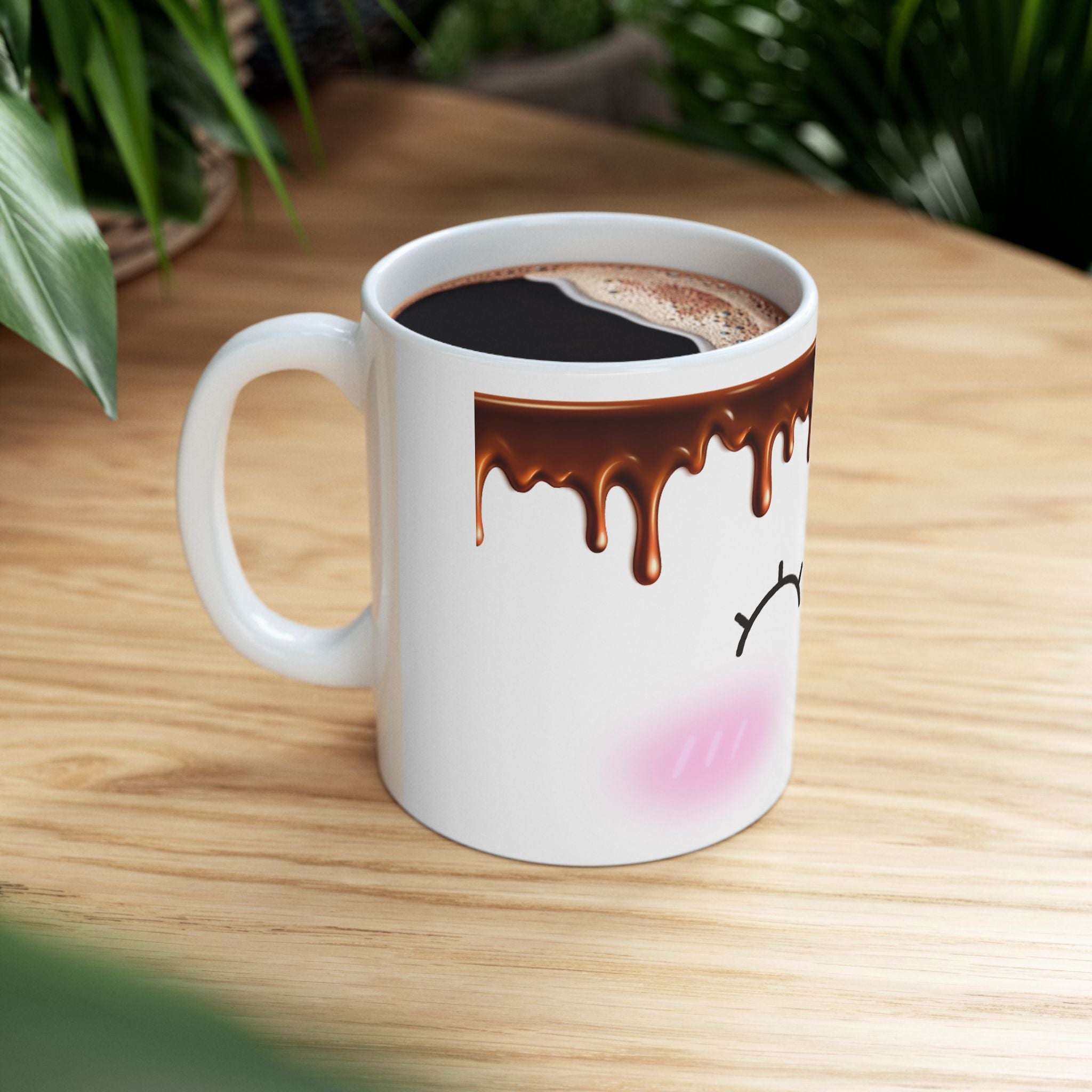 Cute Chocolate Drip Ceramic Mug – Kawaii Smiling Face Coffee Cup