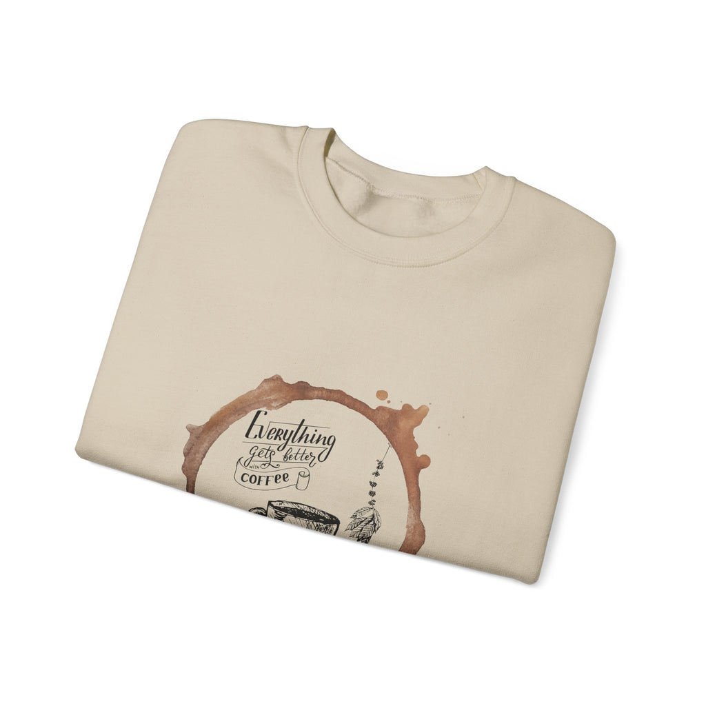 Coffee Lovers Sweatshirt — "Everything I Need Is Coffee" Cream Crewneck