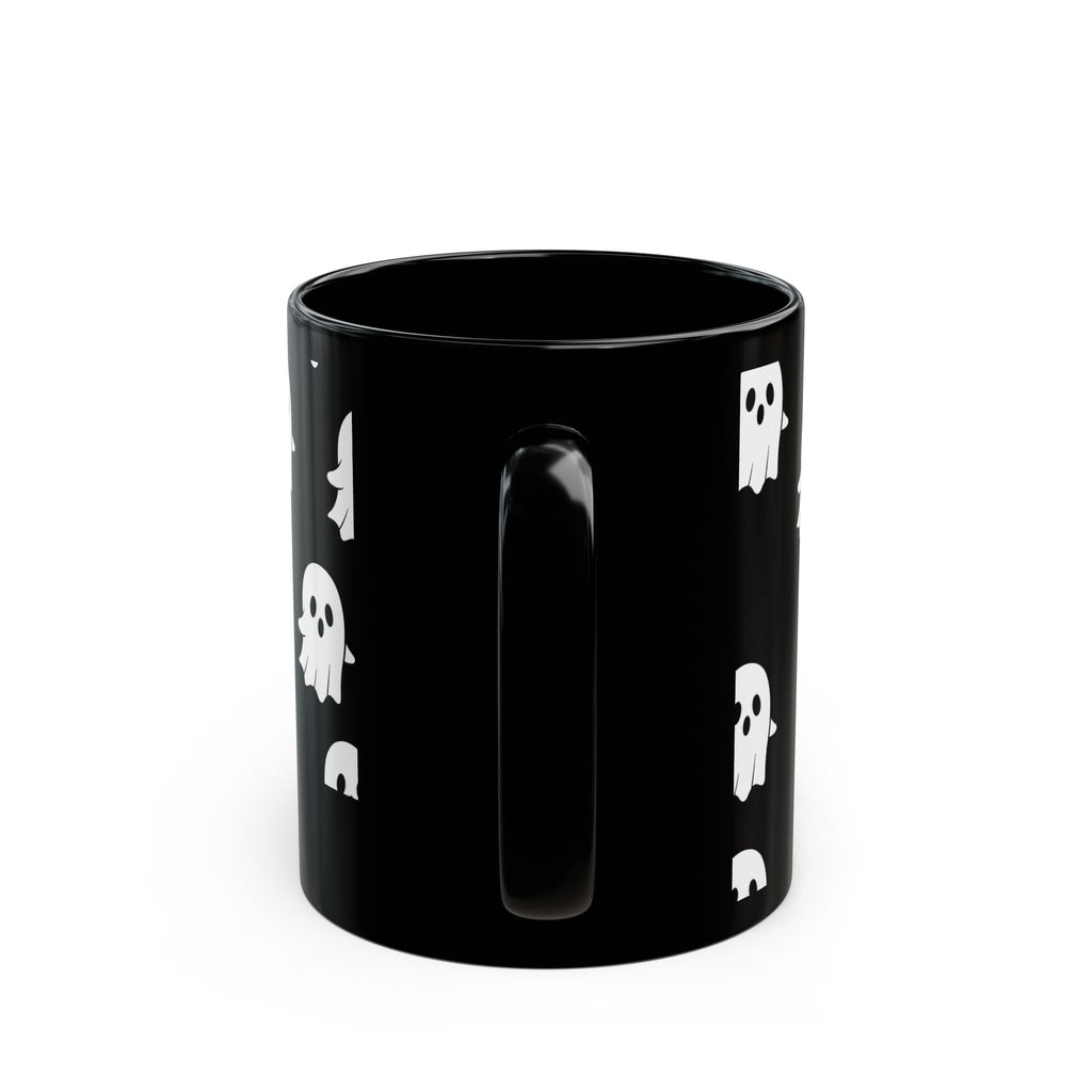 Cute Ghost Pattern Black Mug — Halloween Coffee Cup