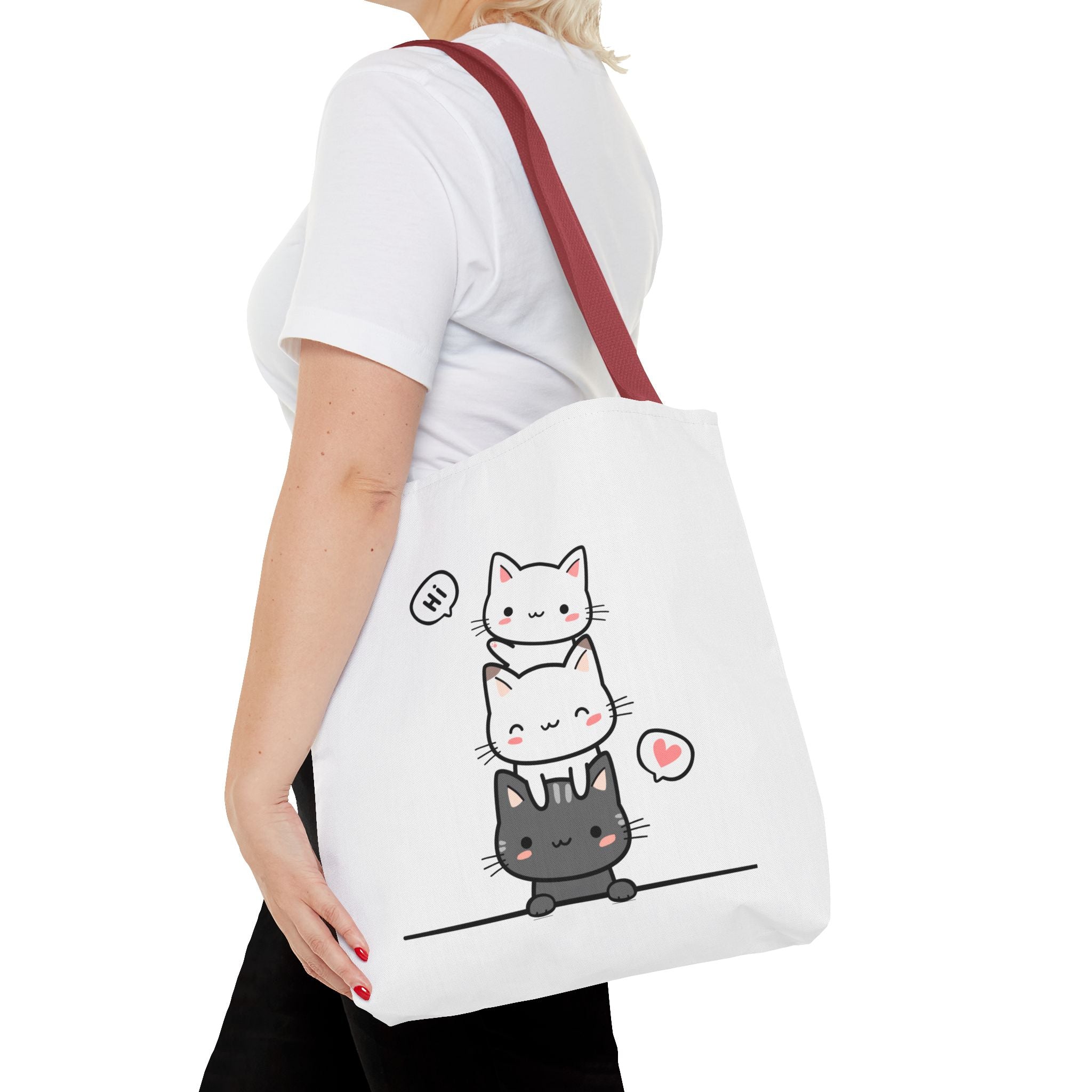 Cute Stacked Kittens Tote Bag — Cute Cat Illustration Shoulder Tote