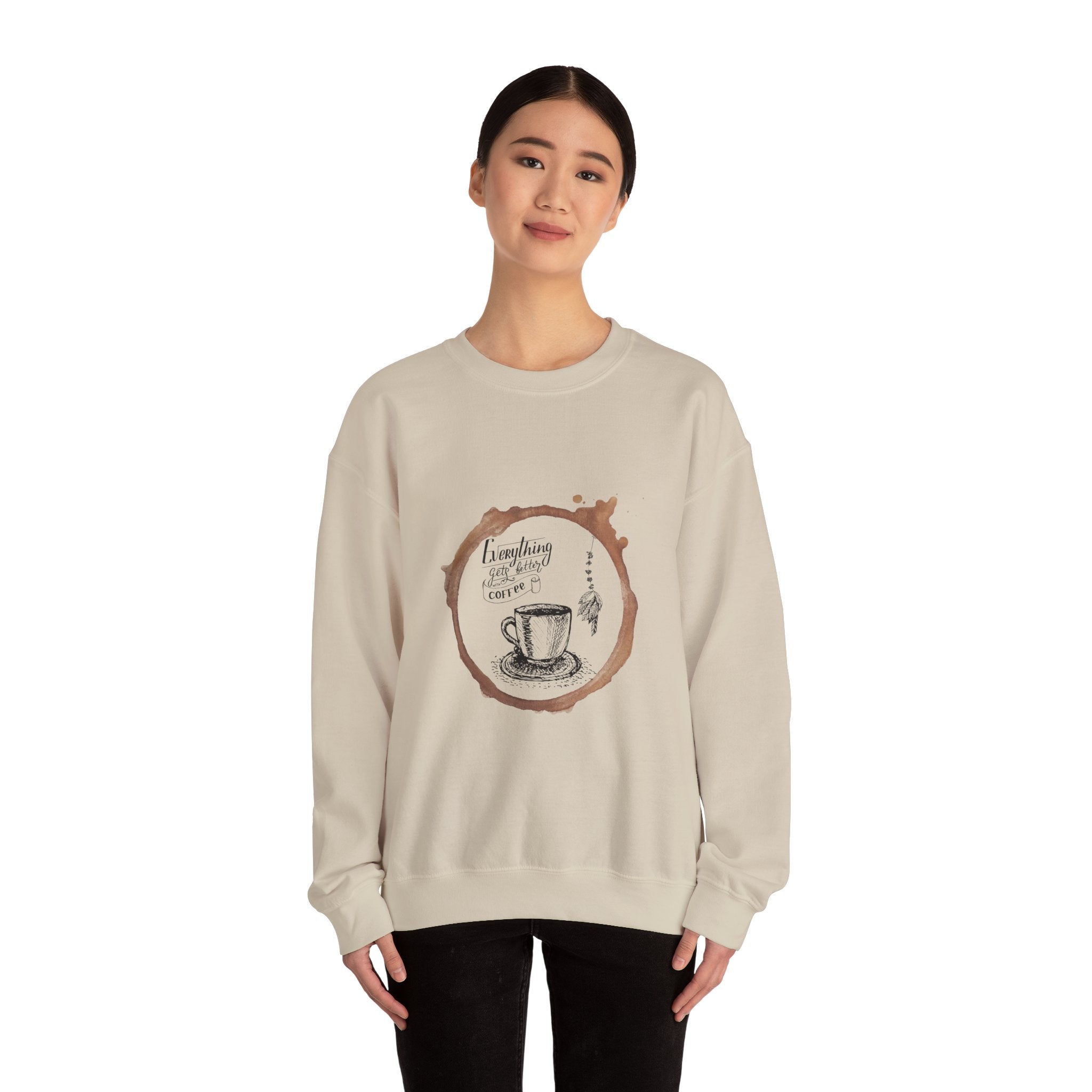 Coffee Lovers Sweatshirt — "Everything I Need Is Coffee" Cream Crewneck