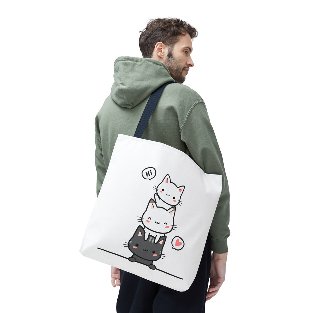 Cute Stacked Kittens Tote Bag — Cute Cat Illustration Shoulder Tote