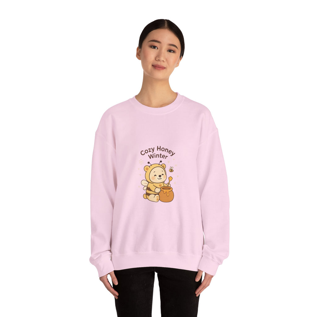 Crewneck Sweatshirt — "Cozy Honey Winter" Cute Bear with Honey Pot