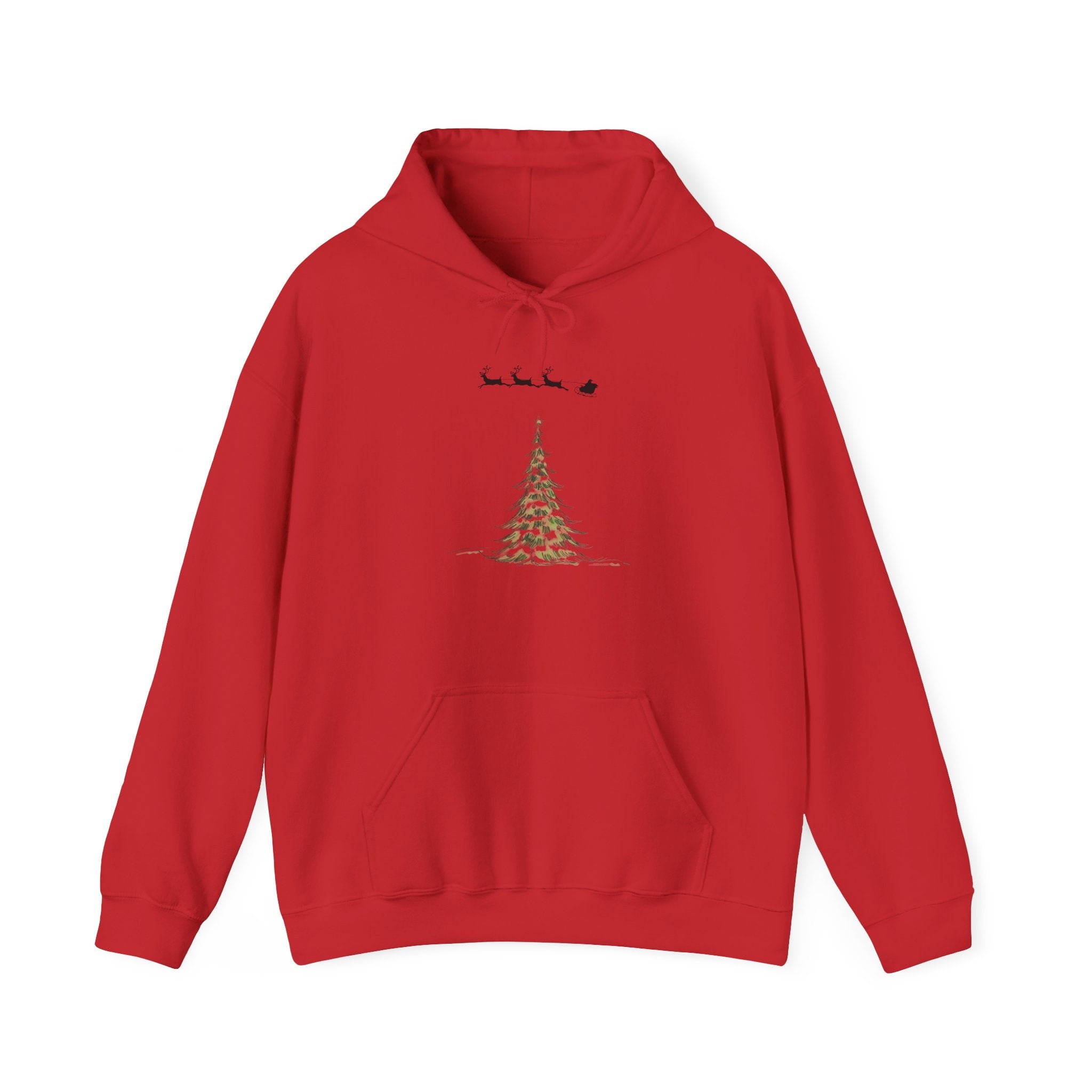 Christmas Tree Hoodie — Minimal Holiday Sweatshirt with Santa Sleigh Design