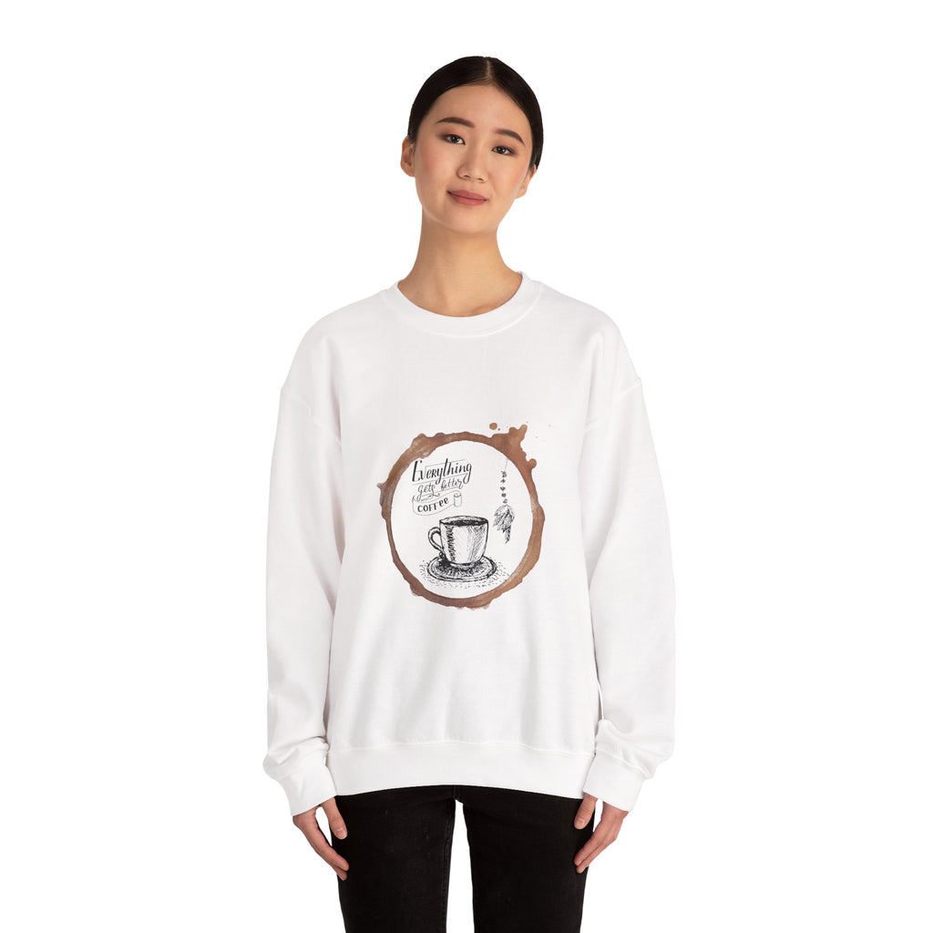 Coffee Lovers Sweatshirt — "Everything I Need Is Coffee" Cream Crewneck