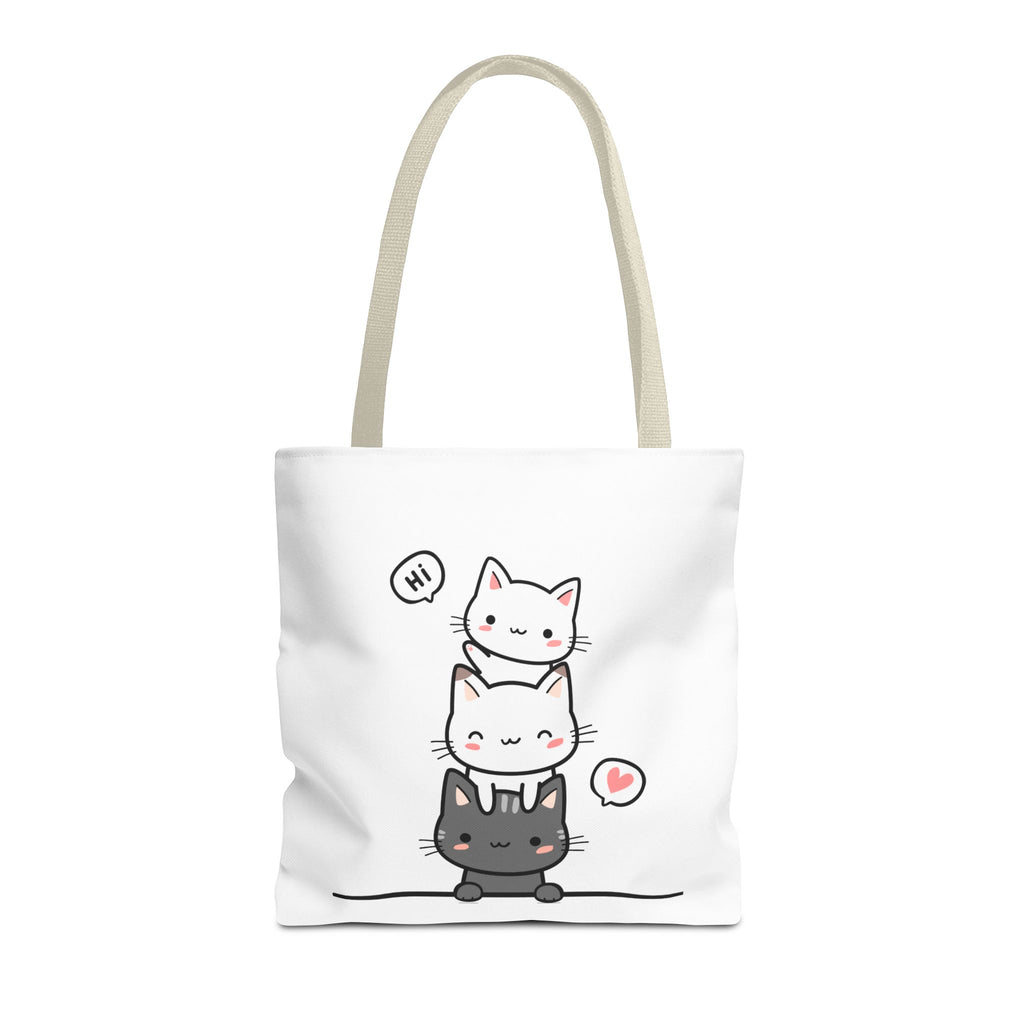 Cute Stacked Kittens Tote Bag — Cute Cat Illustration Shoulder Tote