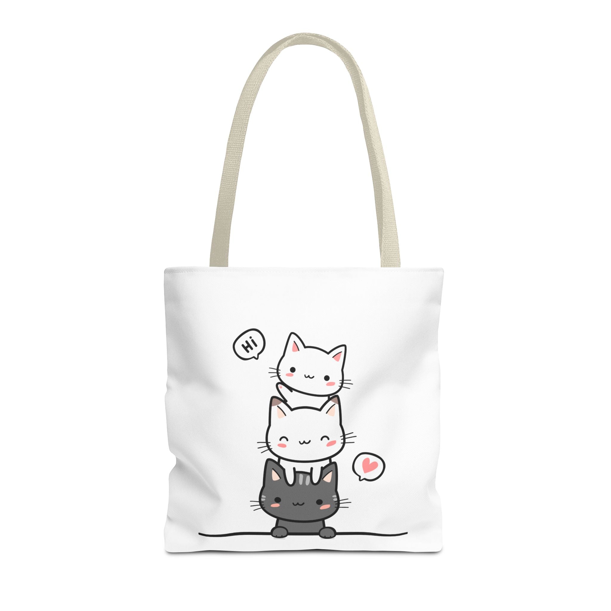 Cute Stacked Kittens Tote Bag — Cute Cat Illustration Shoulder Tote