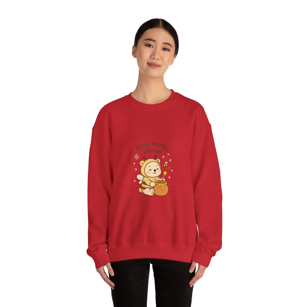 Crewneck Sweatshirt — "Cozy Honey Winter" Cute Bear with Honey Pot