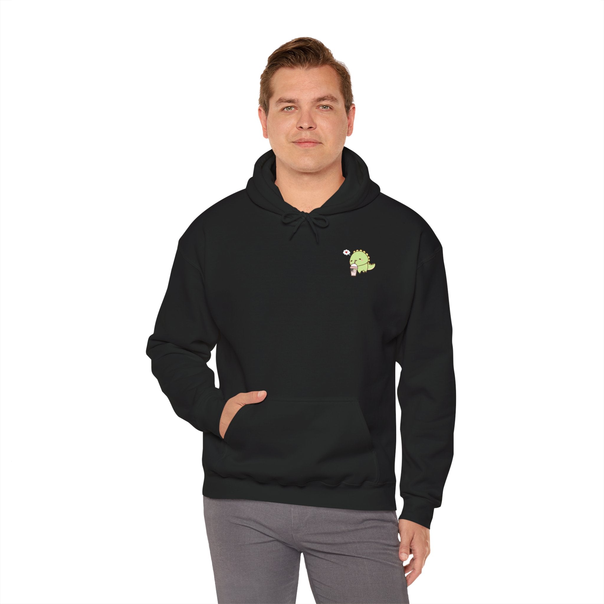 Cute Green dinosaur Pocket Hoodie — Minimal Kawaii dinosaur Design