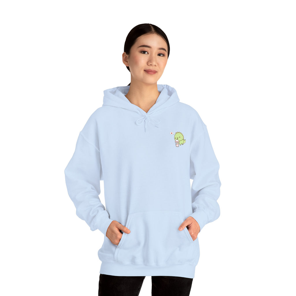Cute Green dinosaur Pocket Hoodie — Minimal Kawaii dinosaur Design