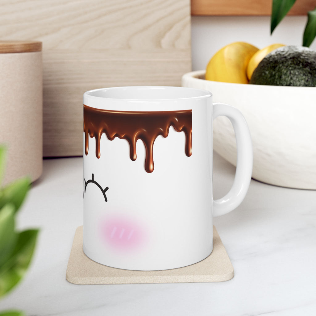 Cute Chocolate Drip Ceramic Mug – Kawaii Smiling Face Coffee Cup
