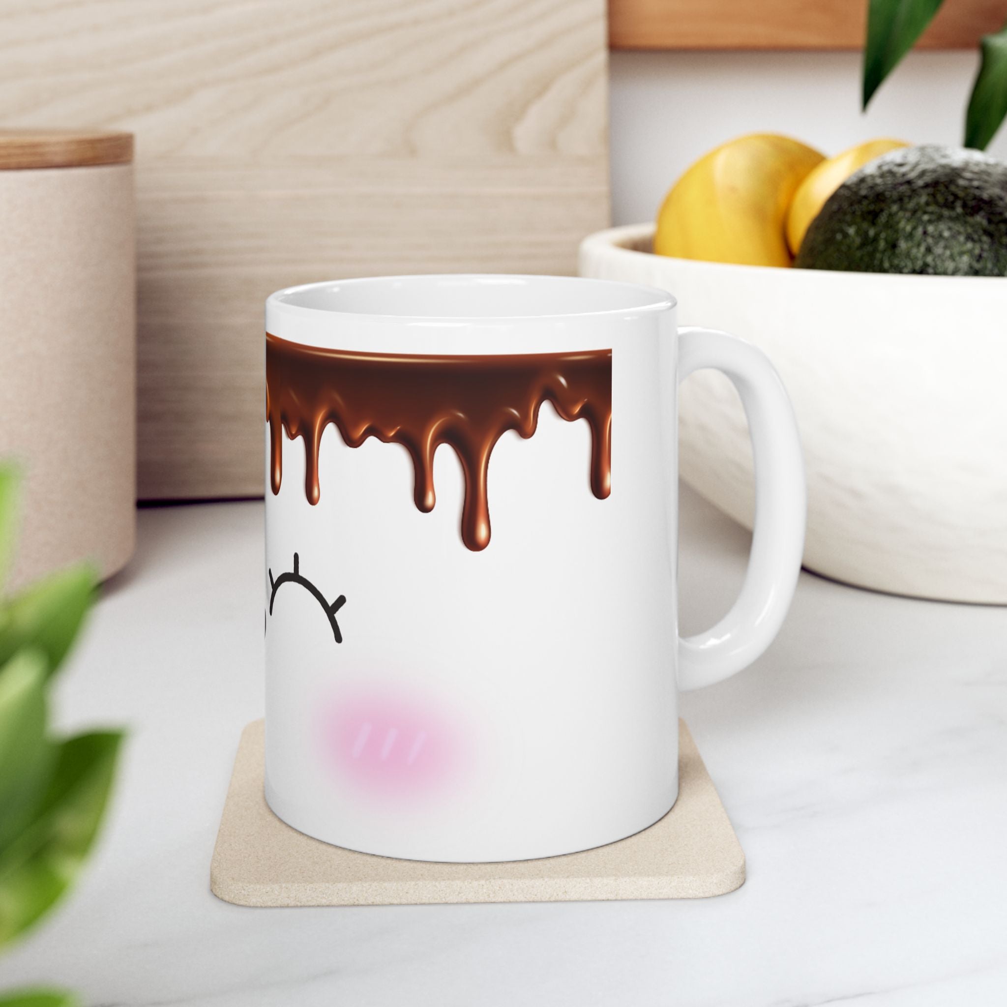 Cute Chocolate Drip Ceramic Mug – Kawaii Smiling Face Coffee Cup