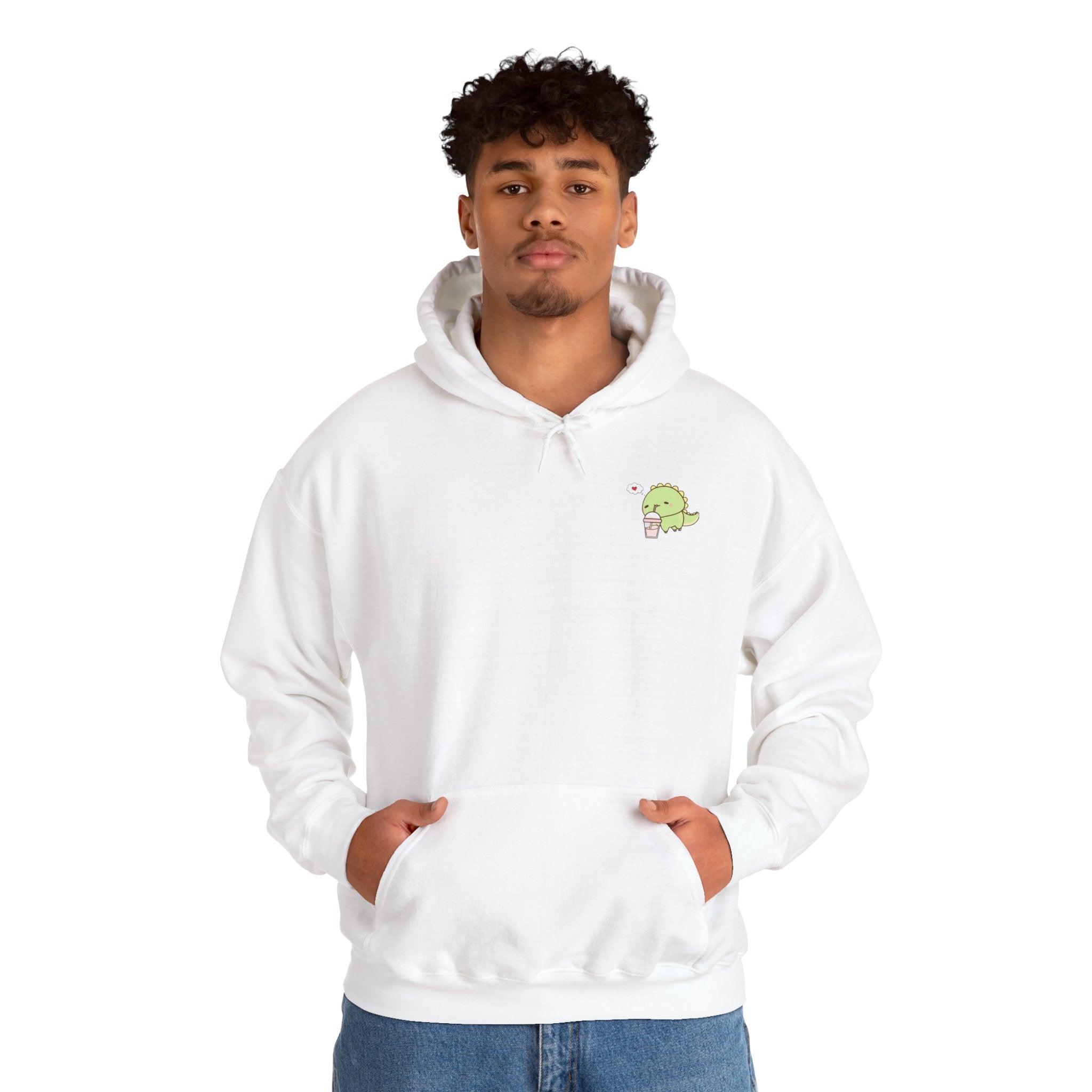 Cute Green dinosaur Pocket Hoodie — Minimal Kawaii dinosaur Design