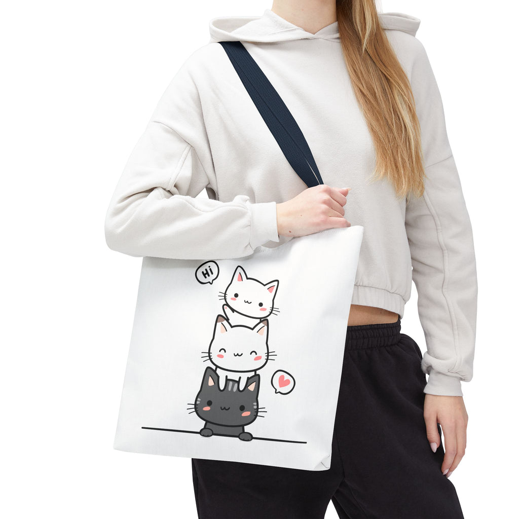 Cute Stacked Kittens Tote Bag — Cute Cat Illustration Shoulder Tote